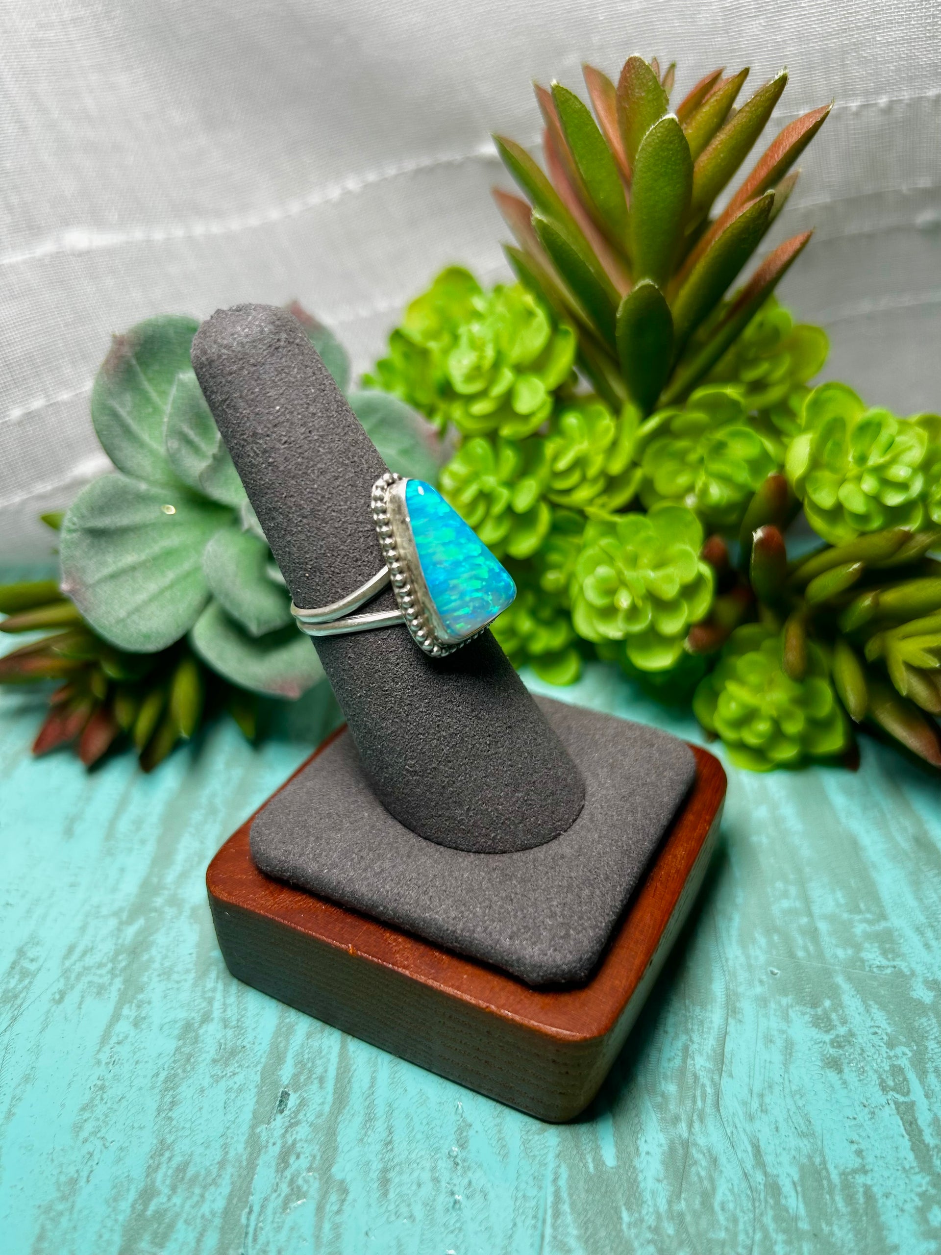 Navajo Made Opal & Sterling Sliver Ring Size 6.75