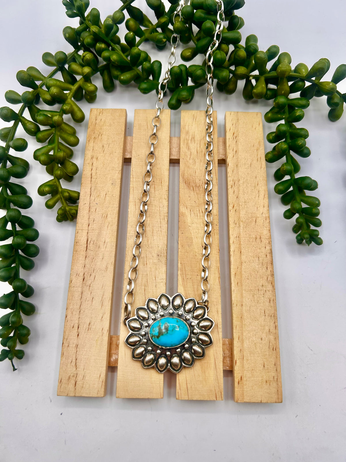 Navajo Made Kingman Turquoise & Sterling Silver Necklace