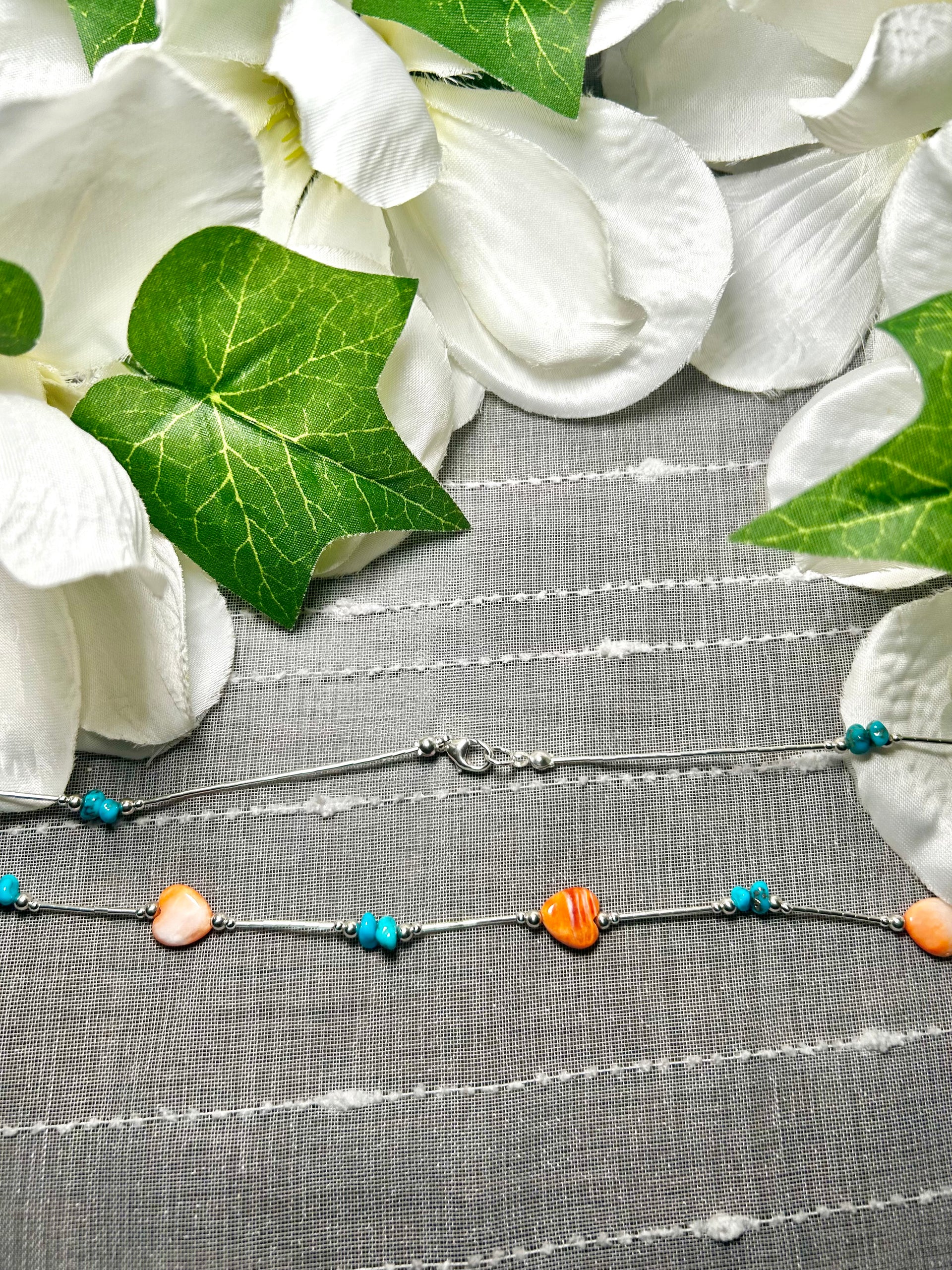 Navajo Made Strung Multi Stone & Sterling Silver Necklace