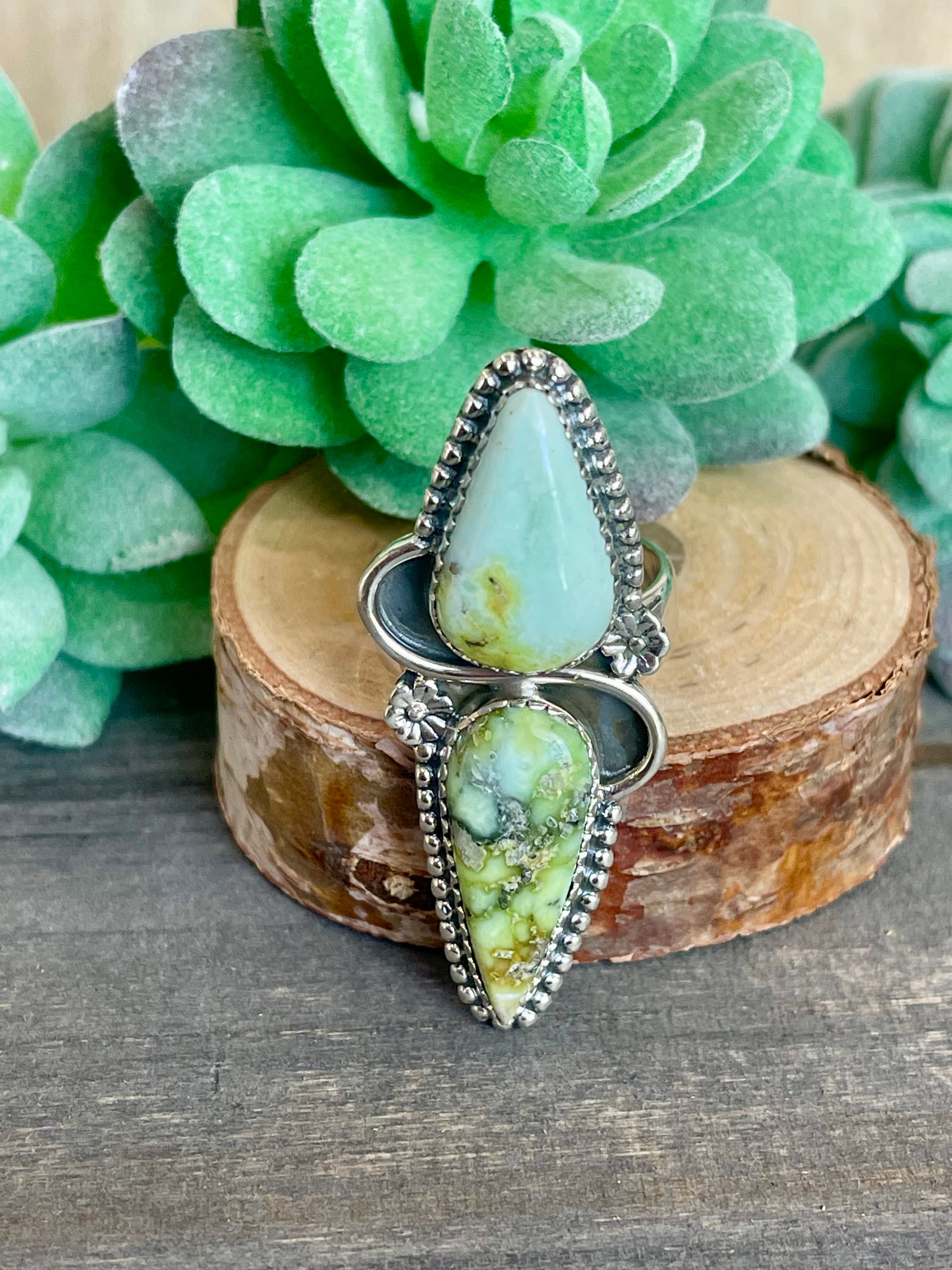 Southwest Handmade Palomino Variscite & Sterling Silver Adjustable Ring