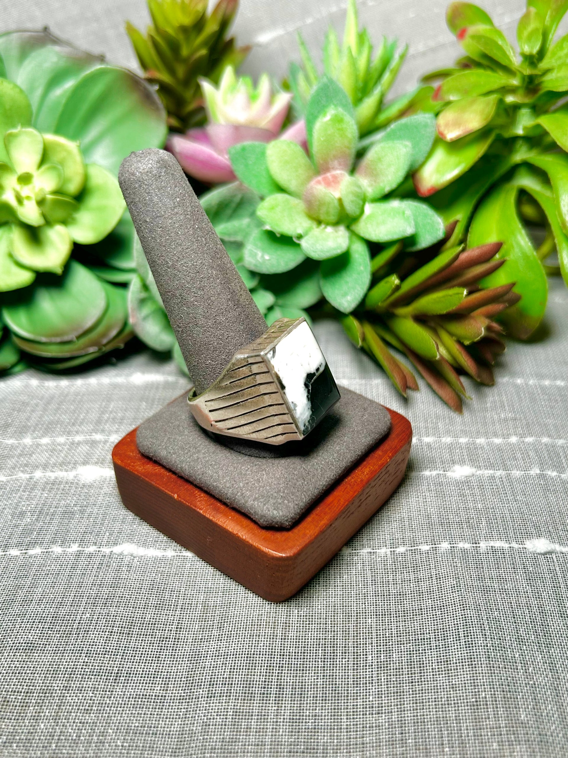 Navajo Made White Buffalo & Sterling Silver Ring Size 12.75