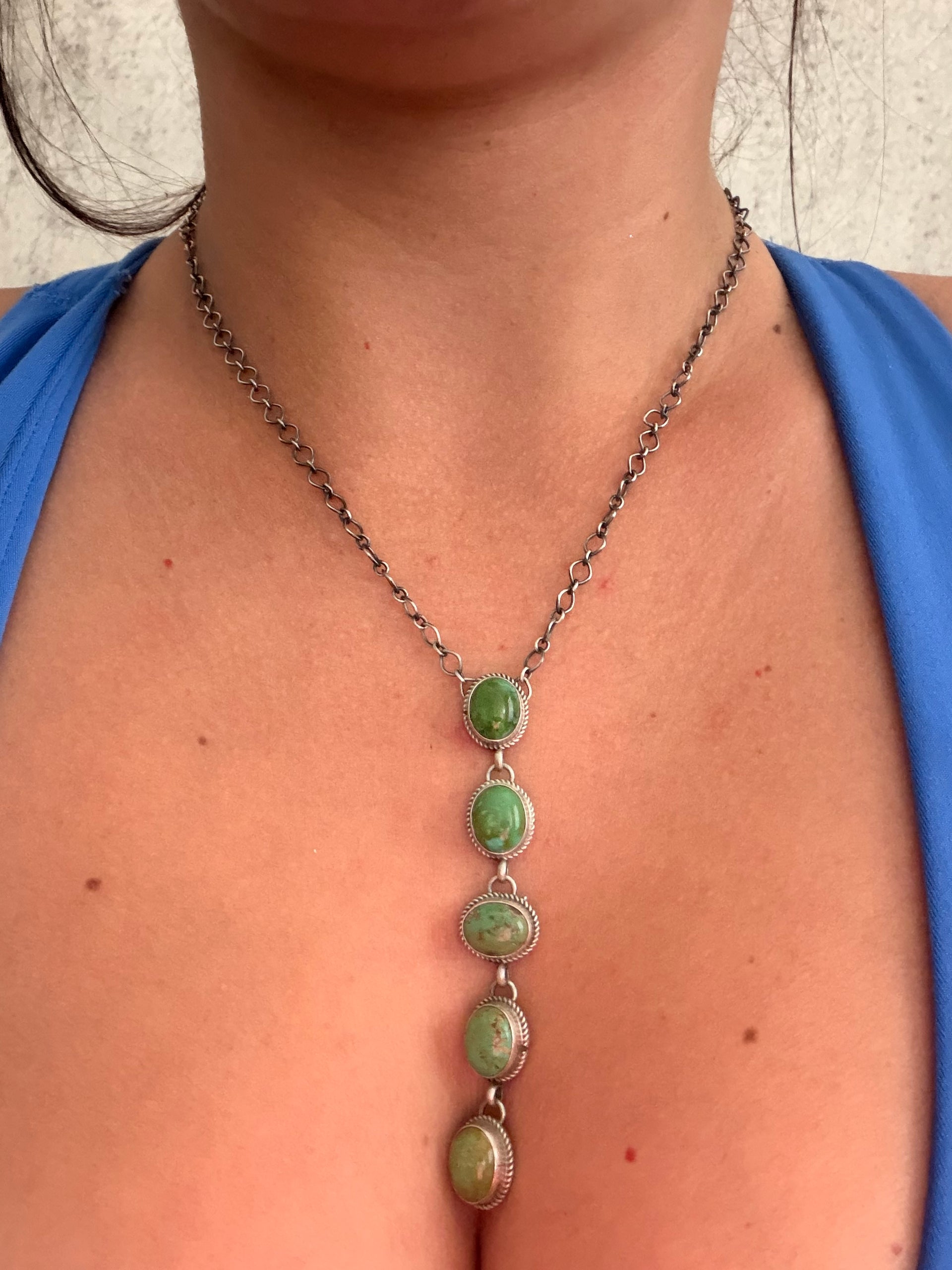 Navajo Made Sonoran Gold Turquoise & Sterling Silver Necklace
