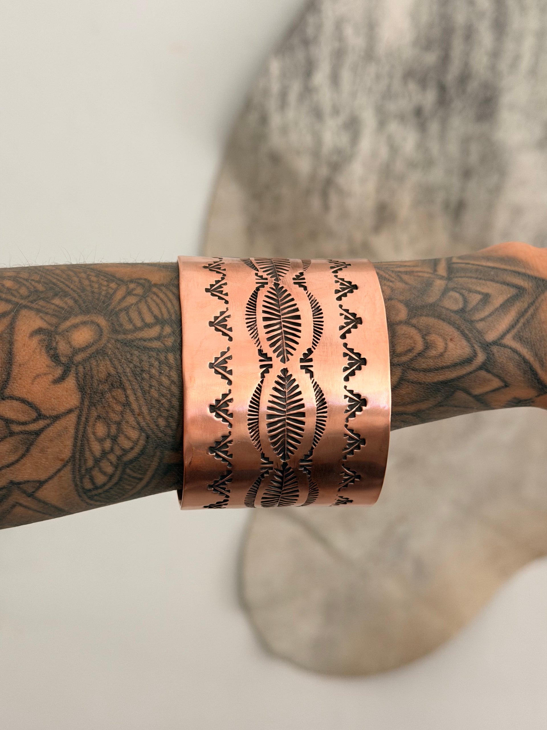 Elvira Bill Copper Stamped Cuff Bracelet