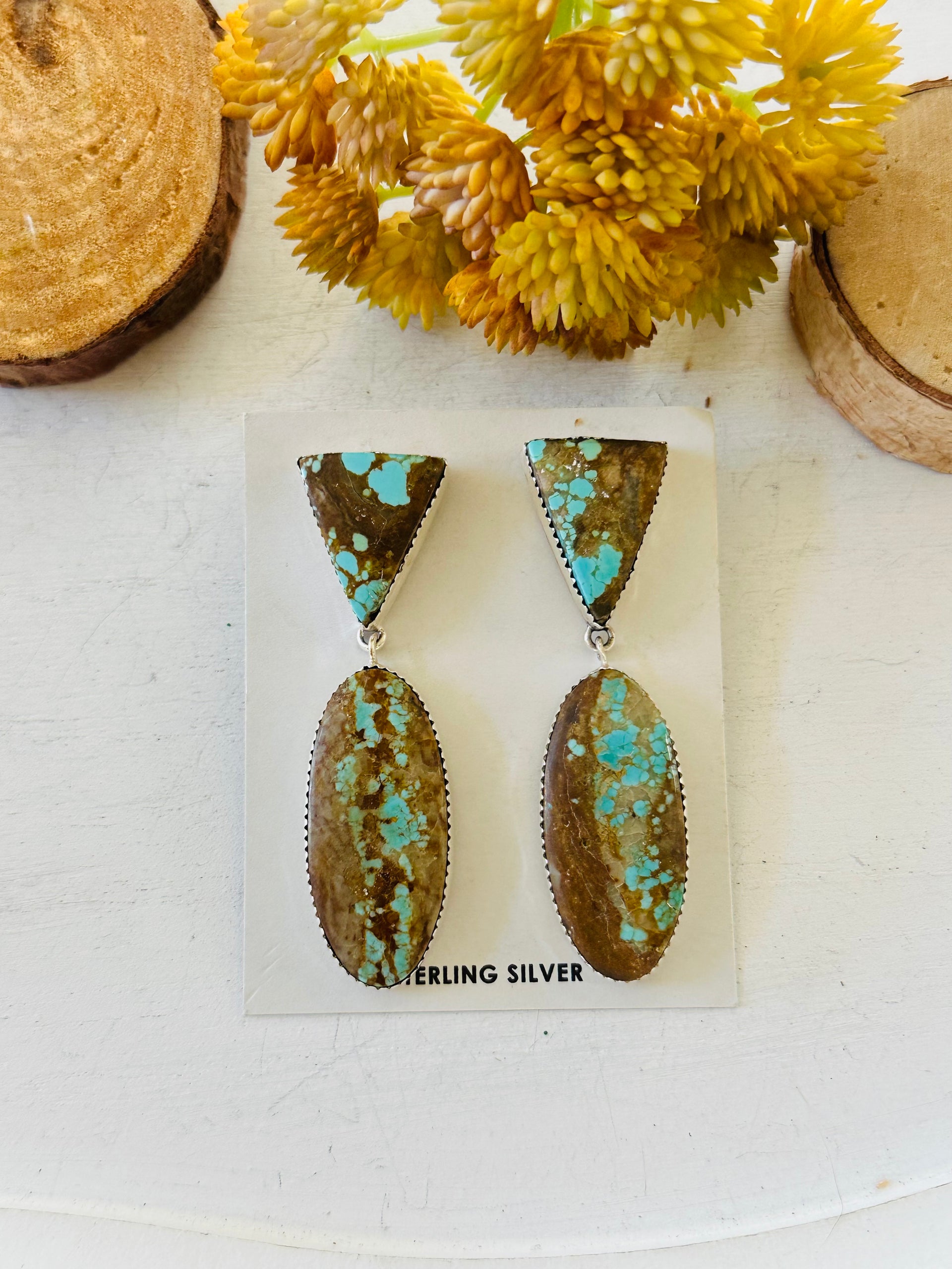 Southwest Made Number 8 Turquoise & Sterling Silver Post Dangle Earrings