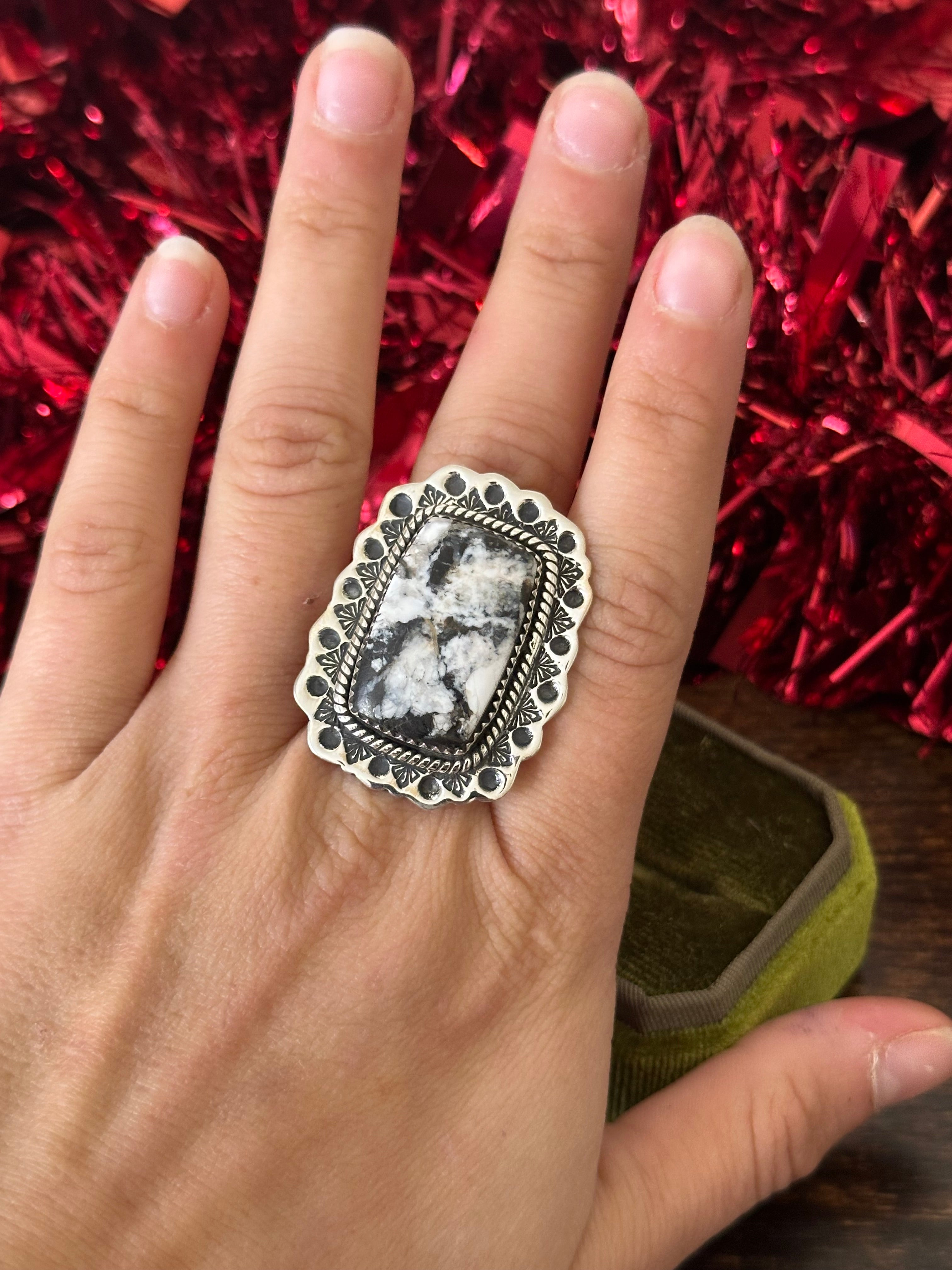 Southwest Handmade White Buffalo & Sterling Silver Adjustable Ring