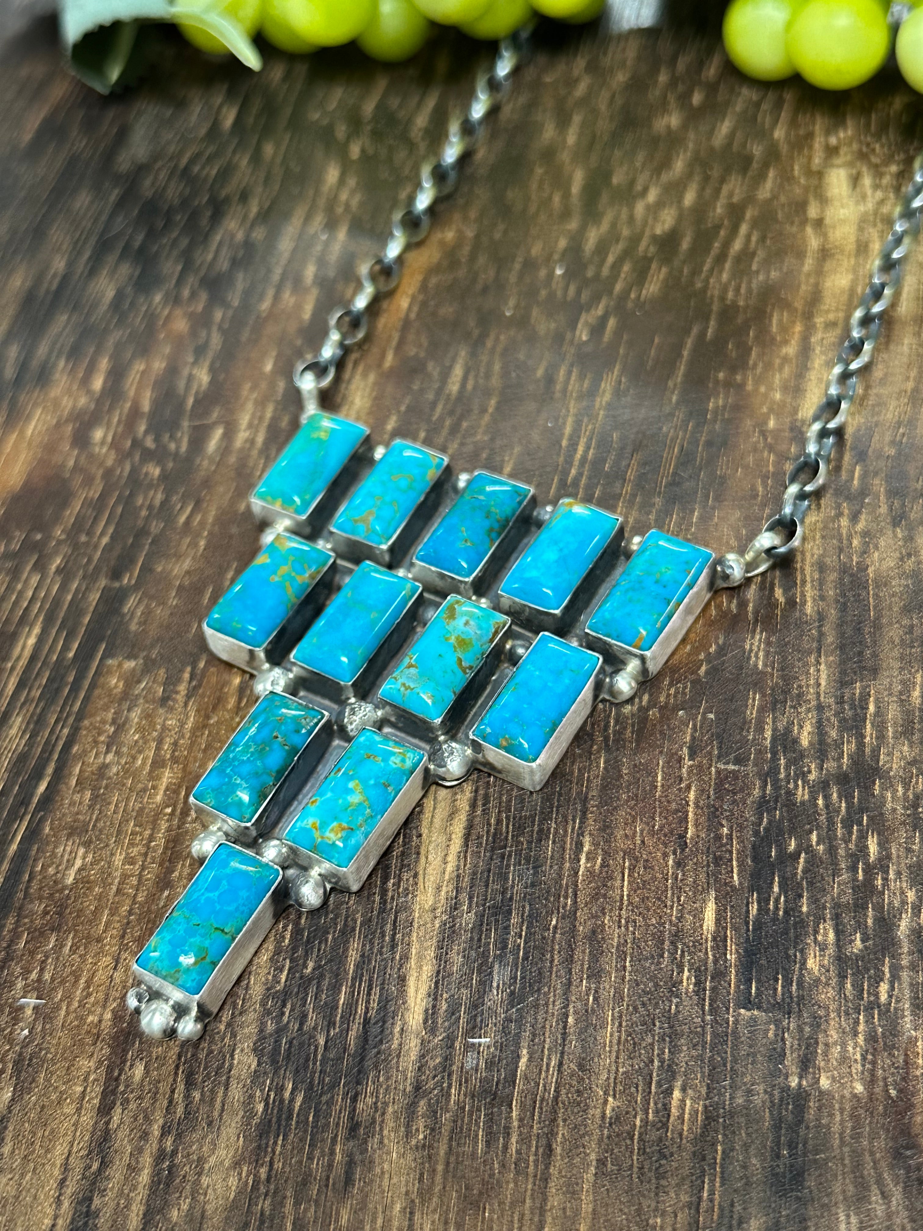 Donovan Skeets Kingman Turquoise & Sterling Silver Cluster Necklace & Adjustable Ring Set