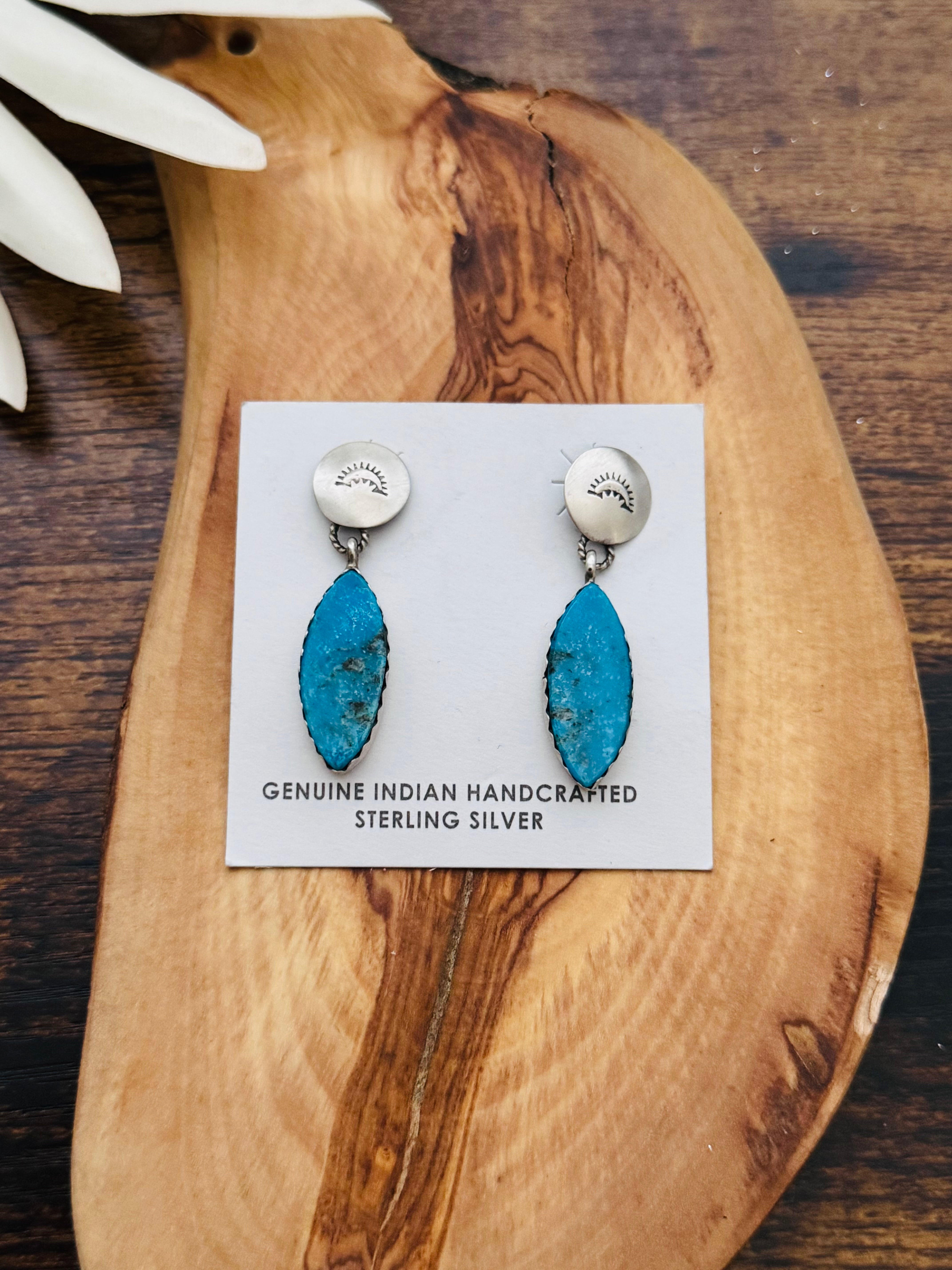 Navajo Made Kingman Turquoise & Sterling Silver Dangle Earrings