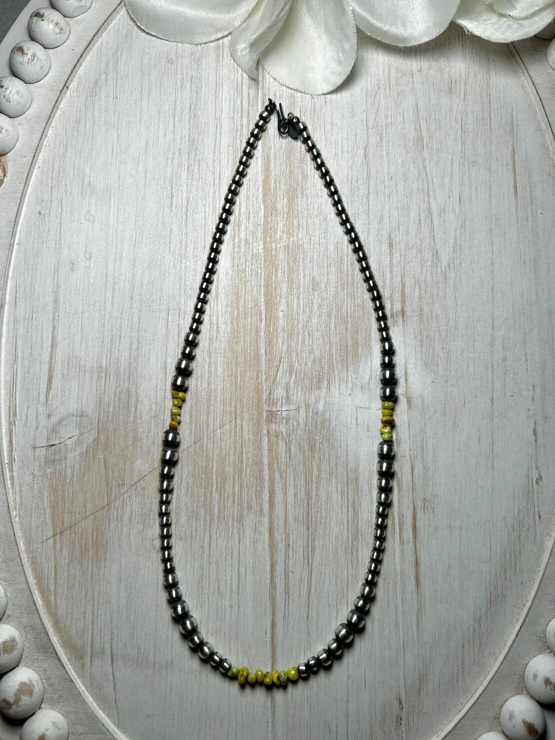 Navajo Strung Palomino Variscite & Sterling Silver Necklace