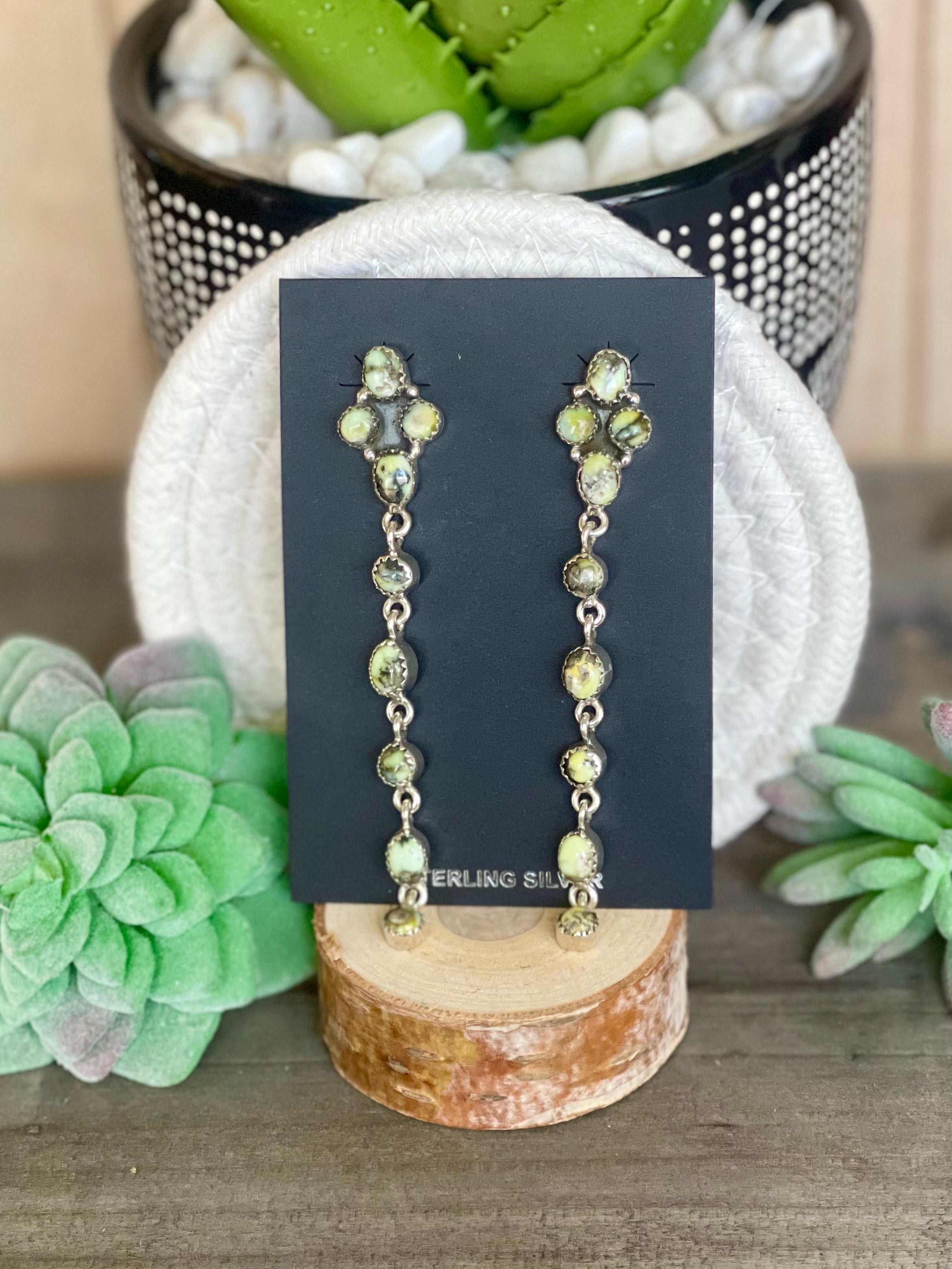 Southwest Handmade Palomino Variscite & Sterling Silver Post Dangle Earrings