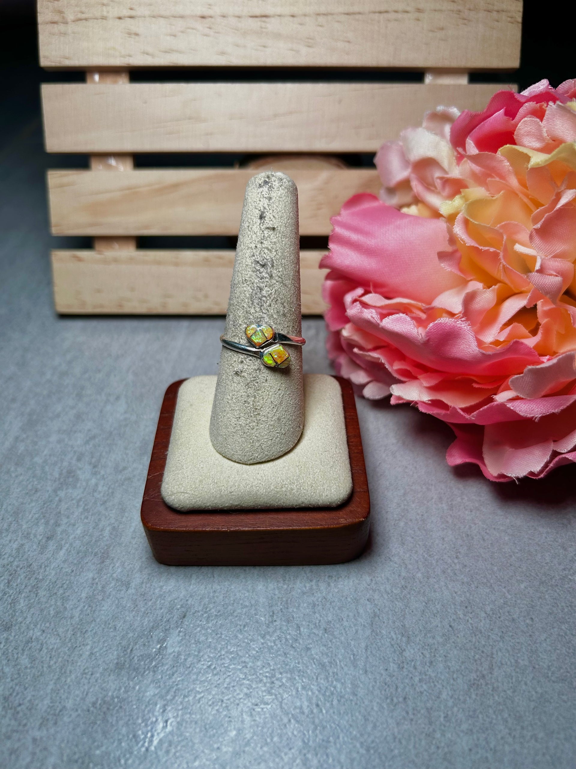 Navajo Made Opal & Sterling Silver Adjustable Ring