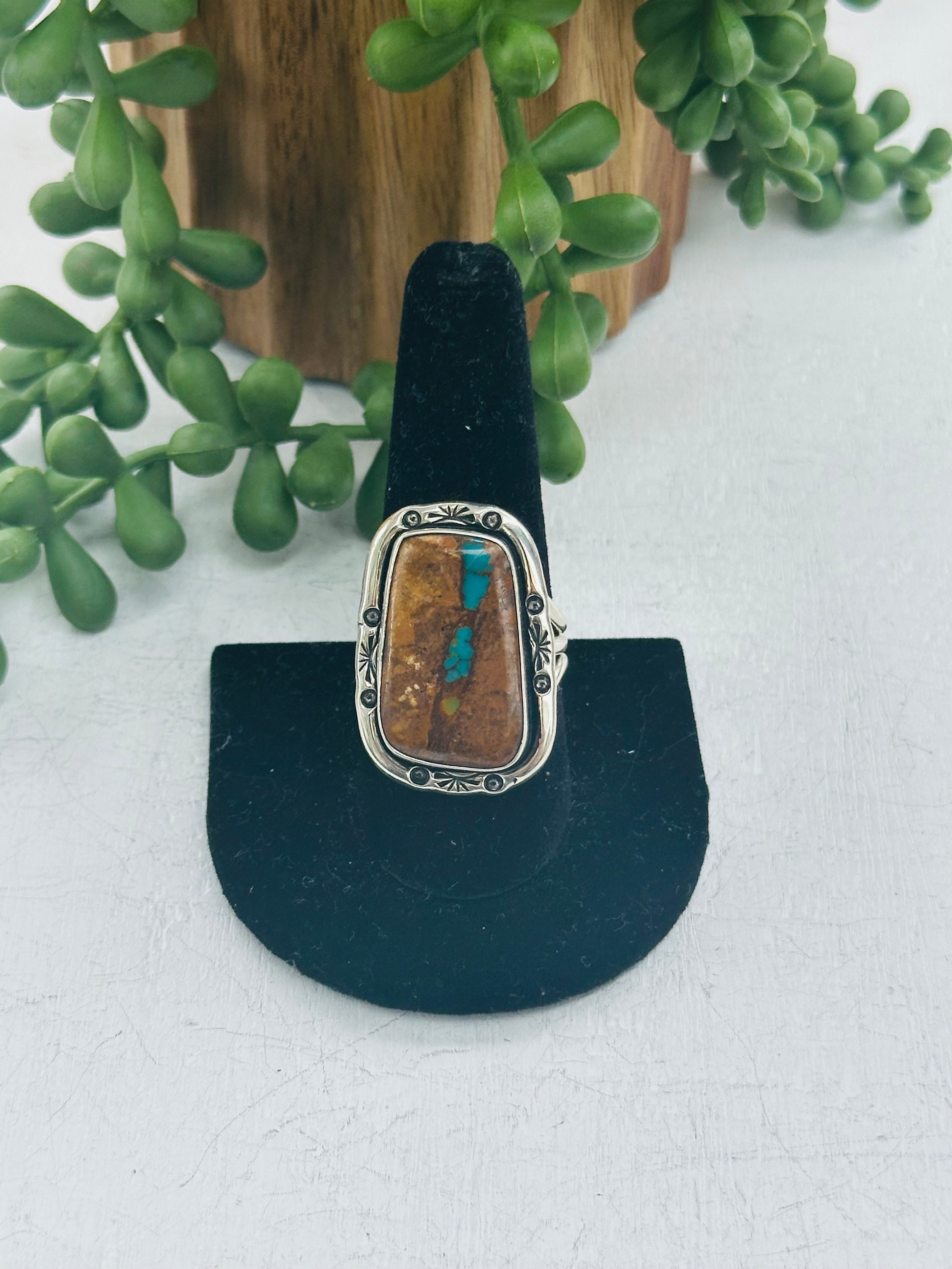 Navajo Made Ribbon Royston Turquoise and Sterling Silver Ring Size 10.25