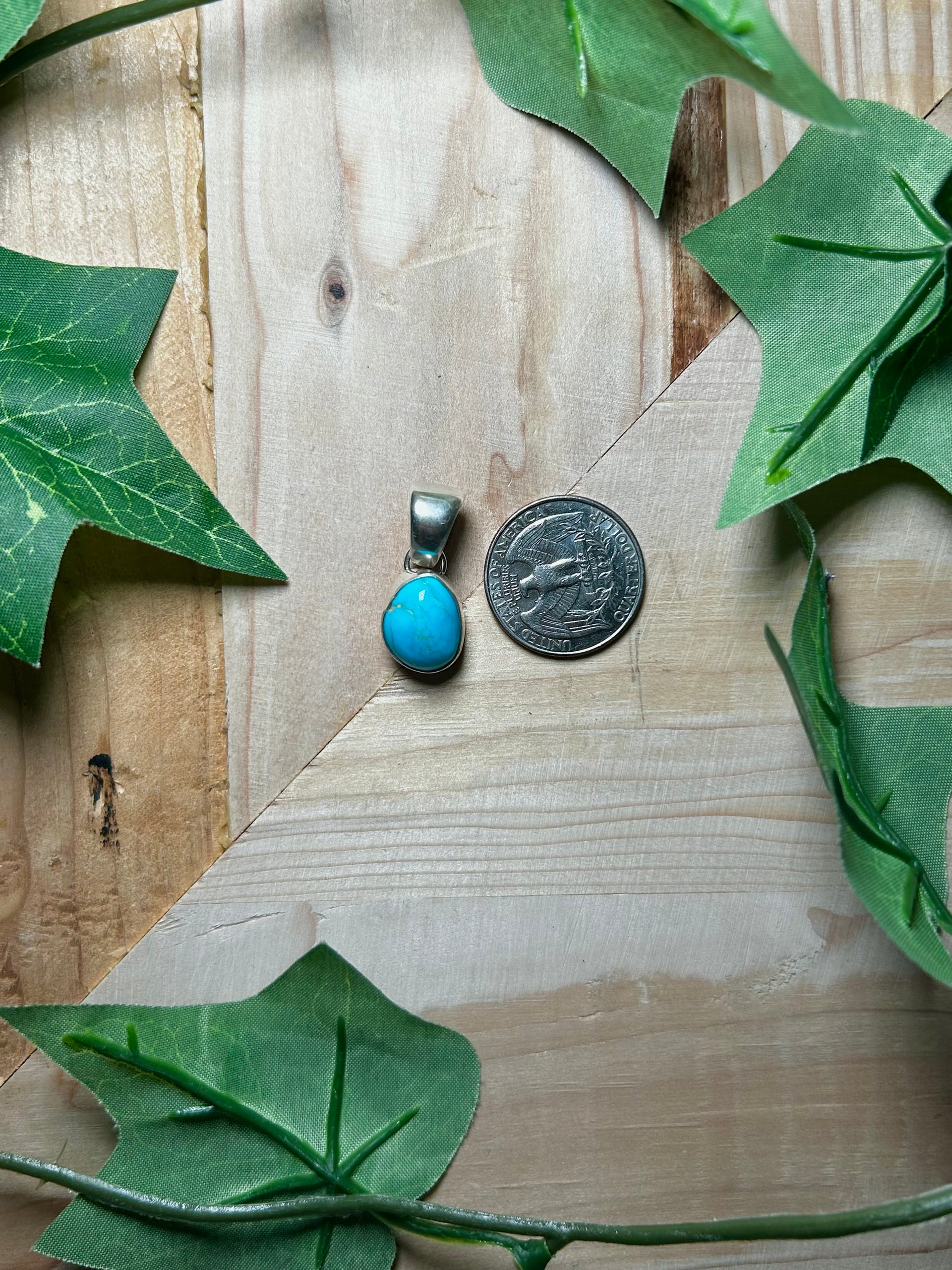 Navajo Made Kingman Turquoise & Sterling Silver Pendant