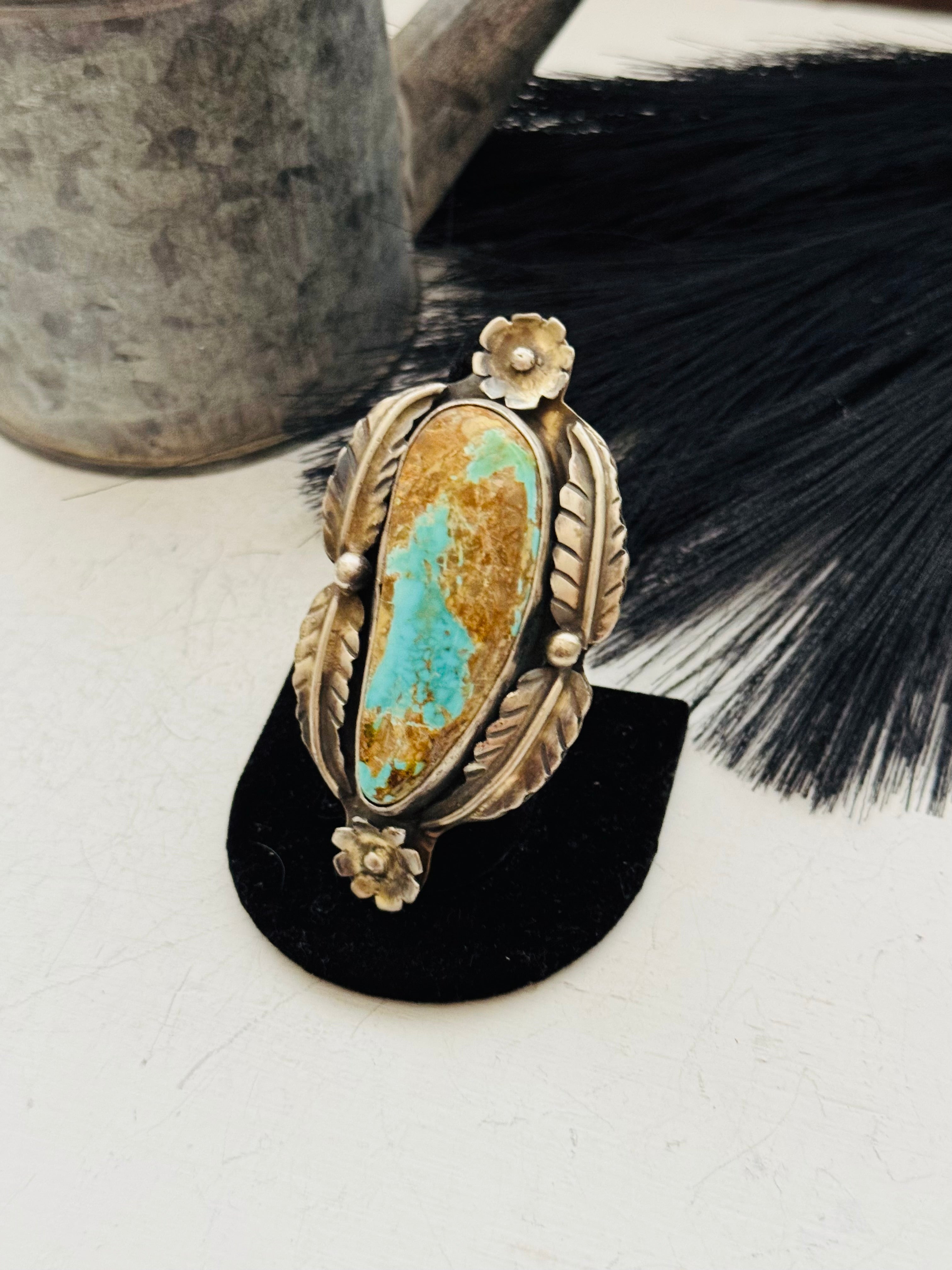 Navajo Made Royston Turquoise and Sterling Silver Ring Size 8.5