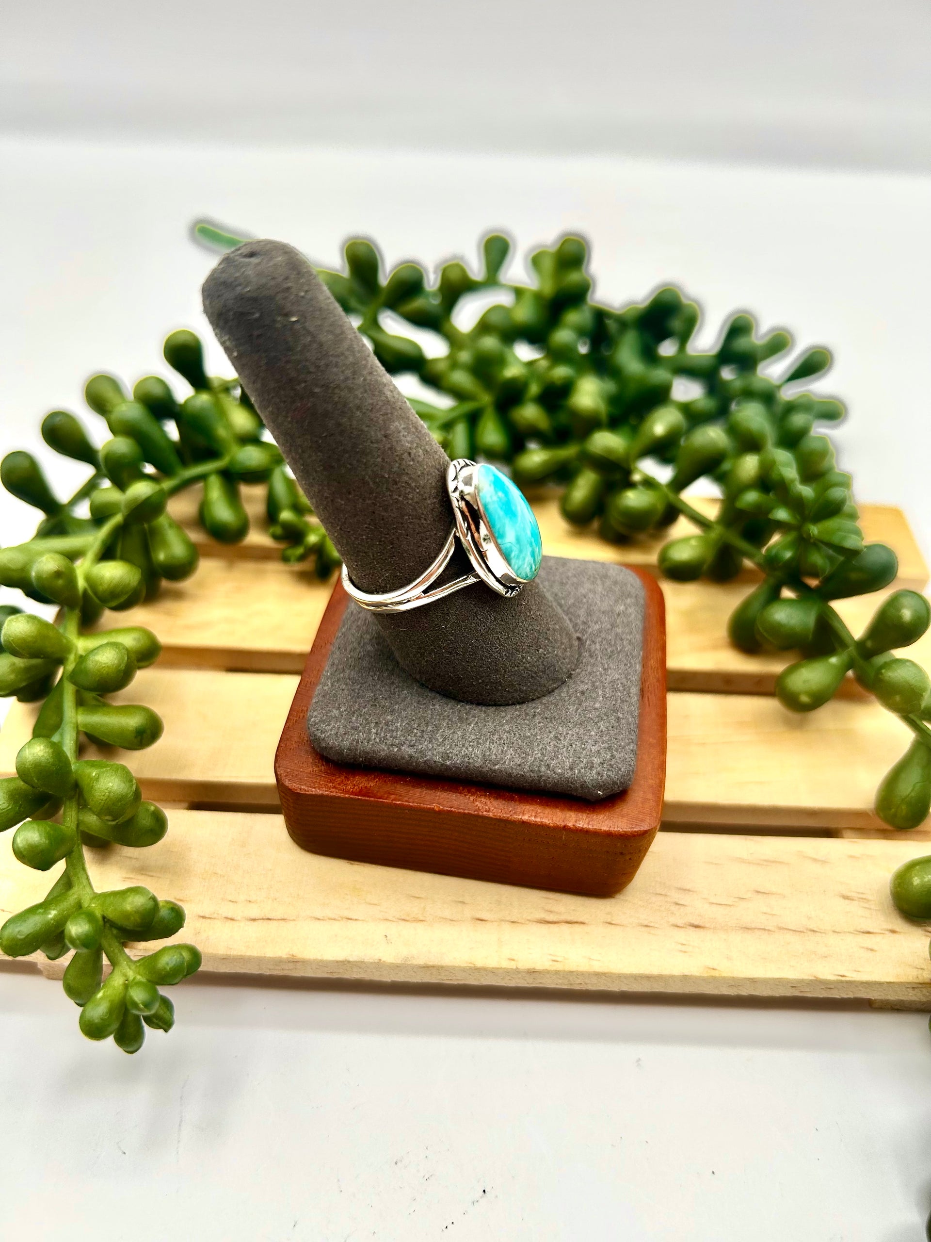 Navajo Made Kingman Turquoise & Sterling Silver Ring Size 9