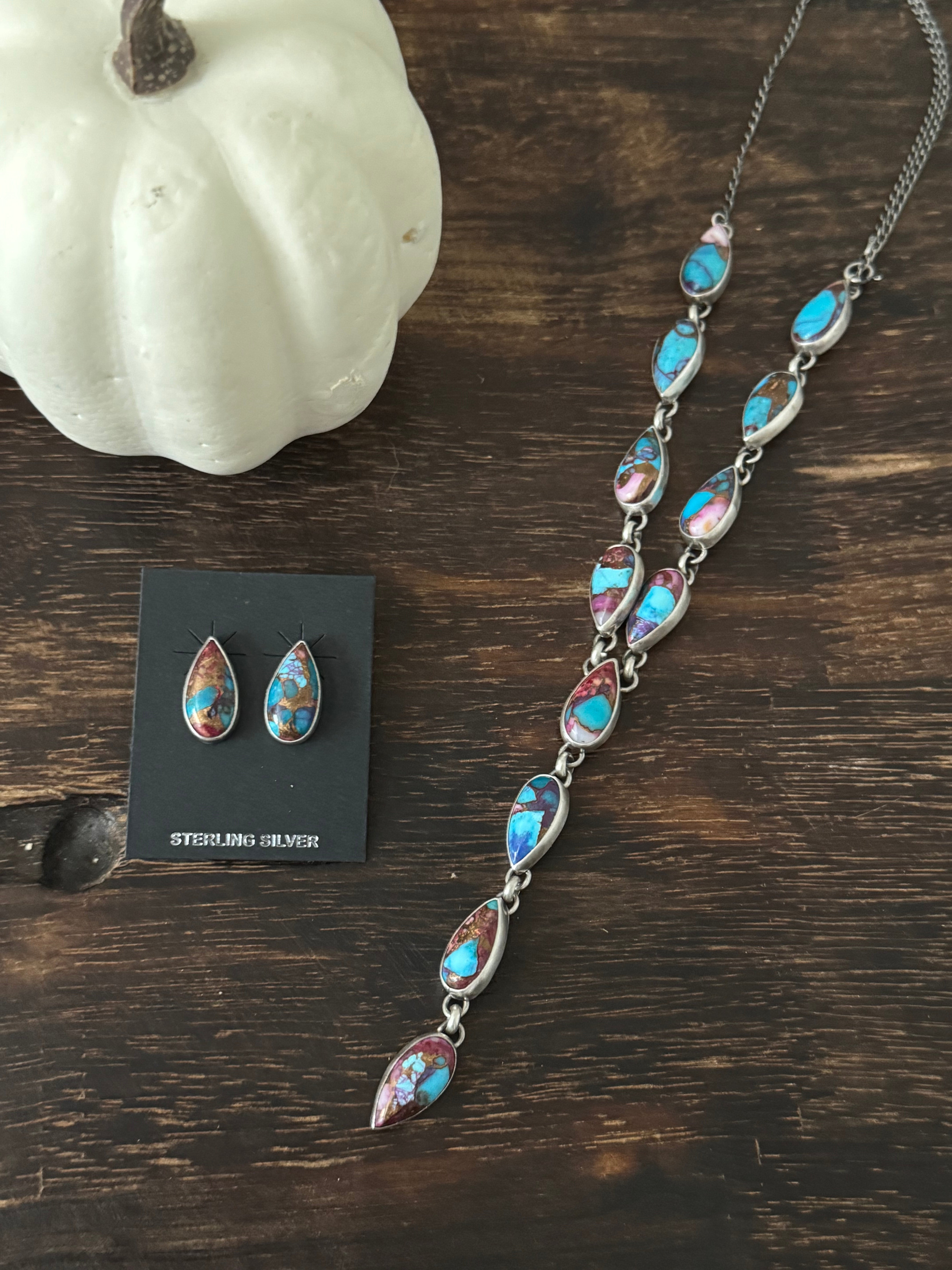 Larry Kaye Purple Mohave Turquoise and Sterling Silver Necklace Set