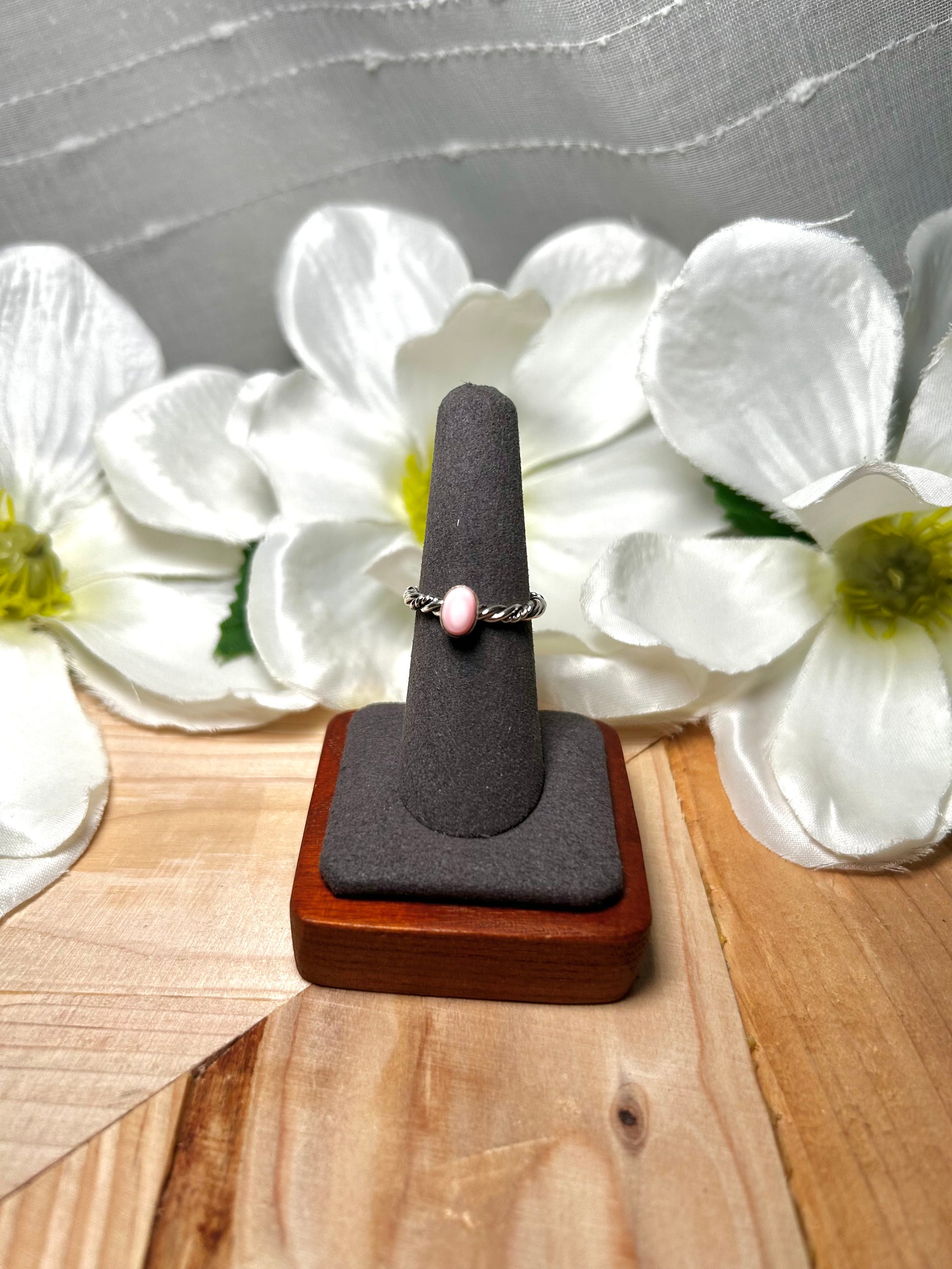 Navajo Made Pink Conch & Sterling Silver Ring