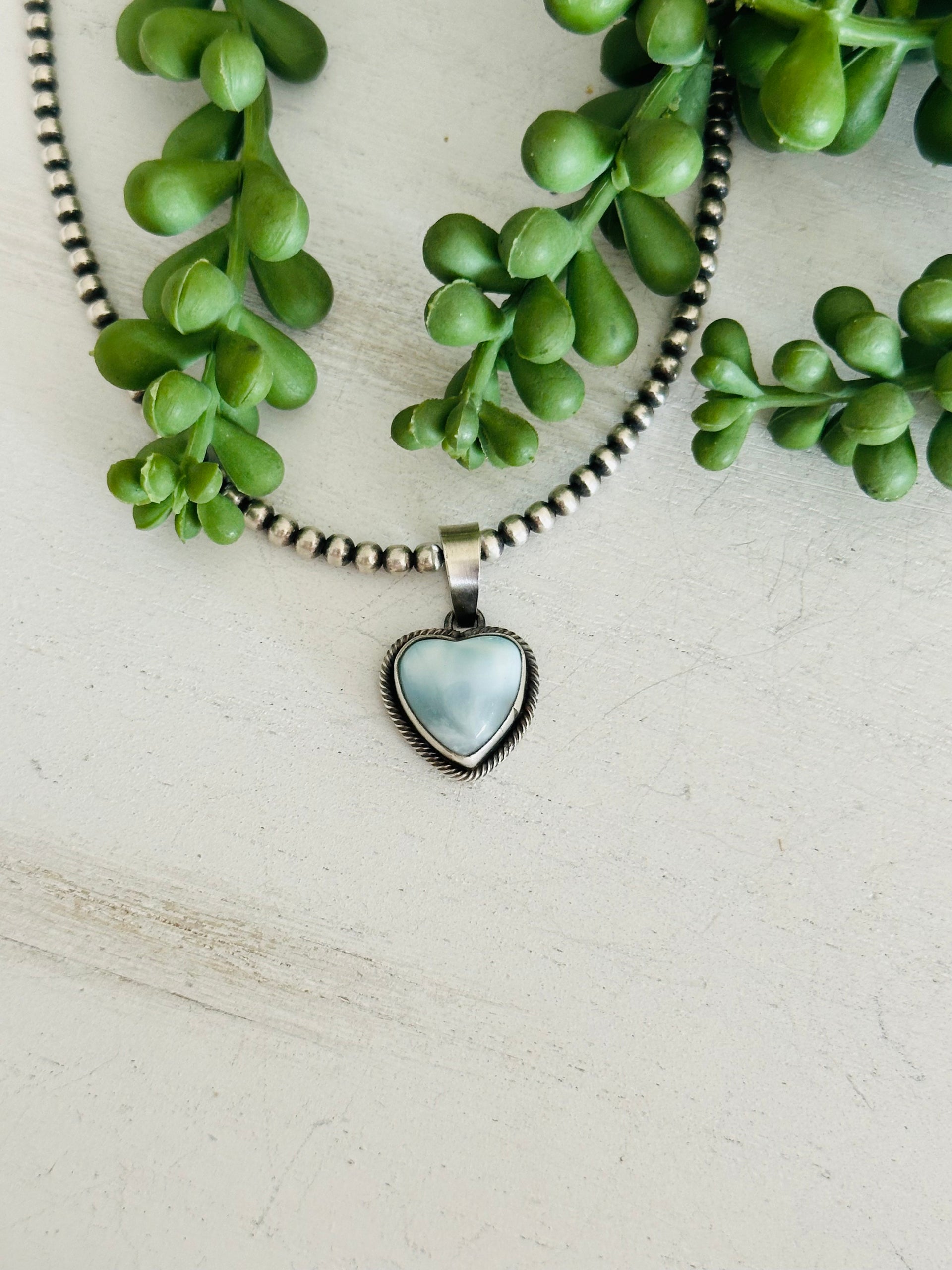 Navajo Handmade Larimar & Sterling Silver Heart Pendant
