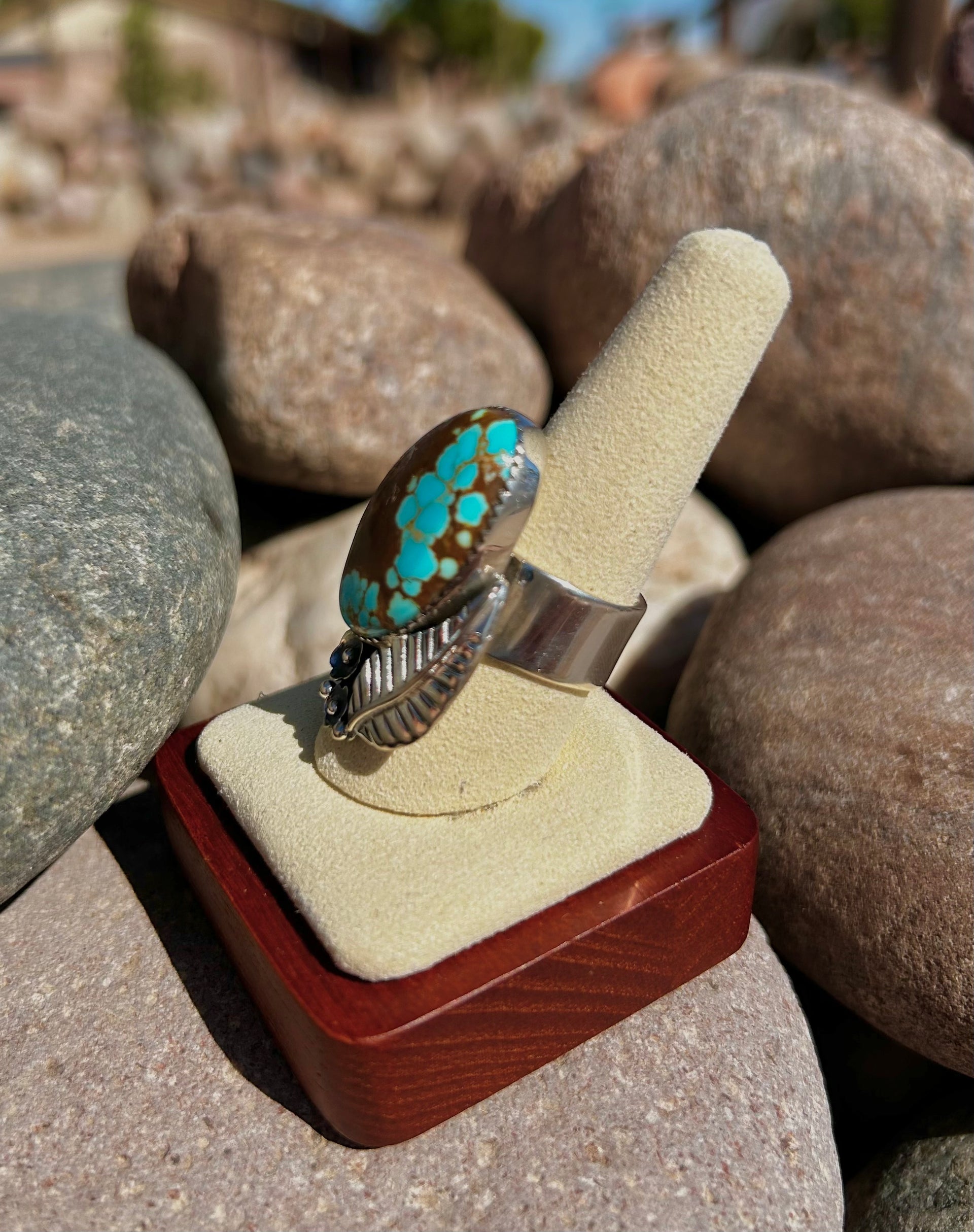Southwest Number 8 Turquoise & Sterling Silver Ring Size 8.75
