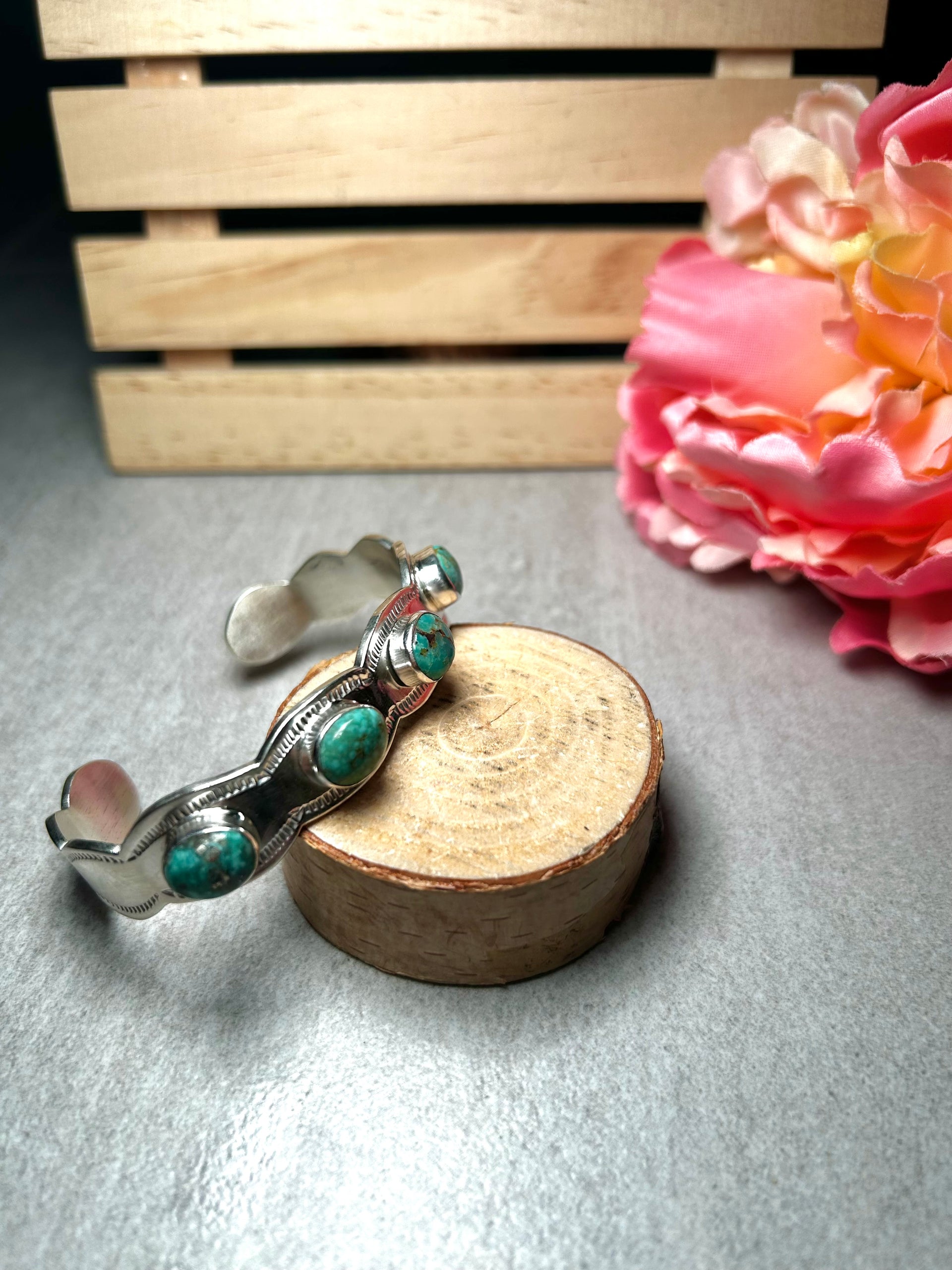 Navajo Made Kingman Turquoise & Sterling Silver Cuff Bracelet