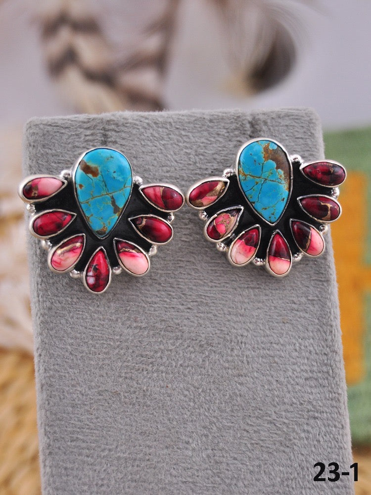Southwest Made Multi Stone & Sterling Silver Post Earrings