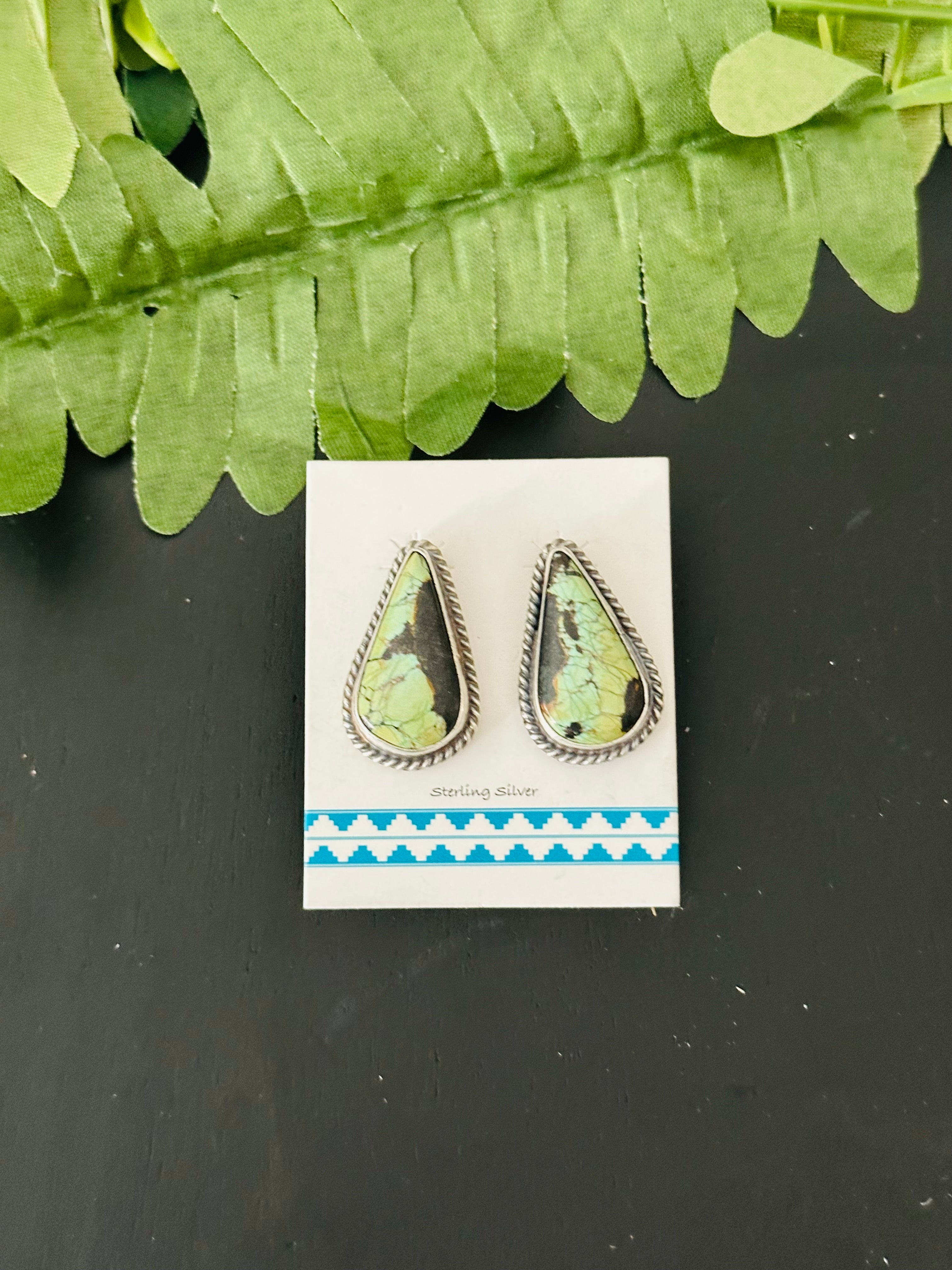 Pete Skeets Black Jack Turquoise & Sterling Silver Post Earrings