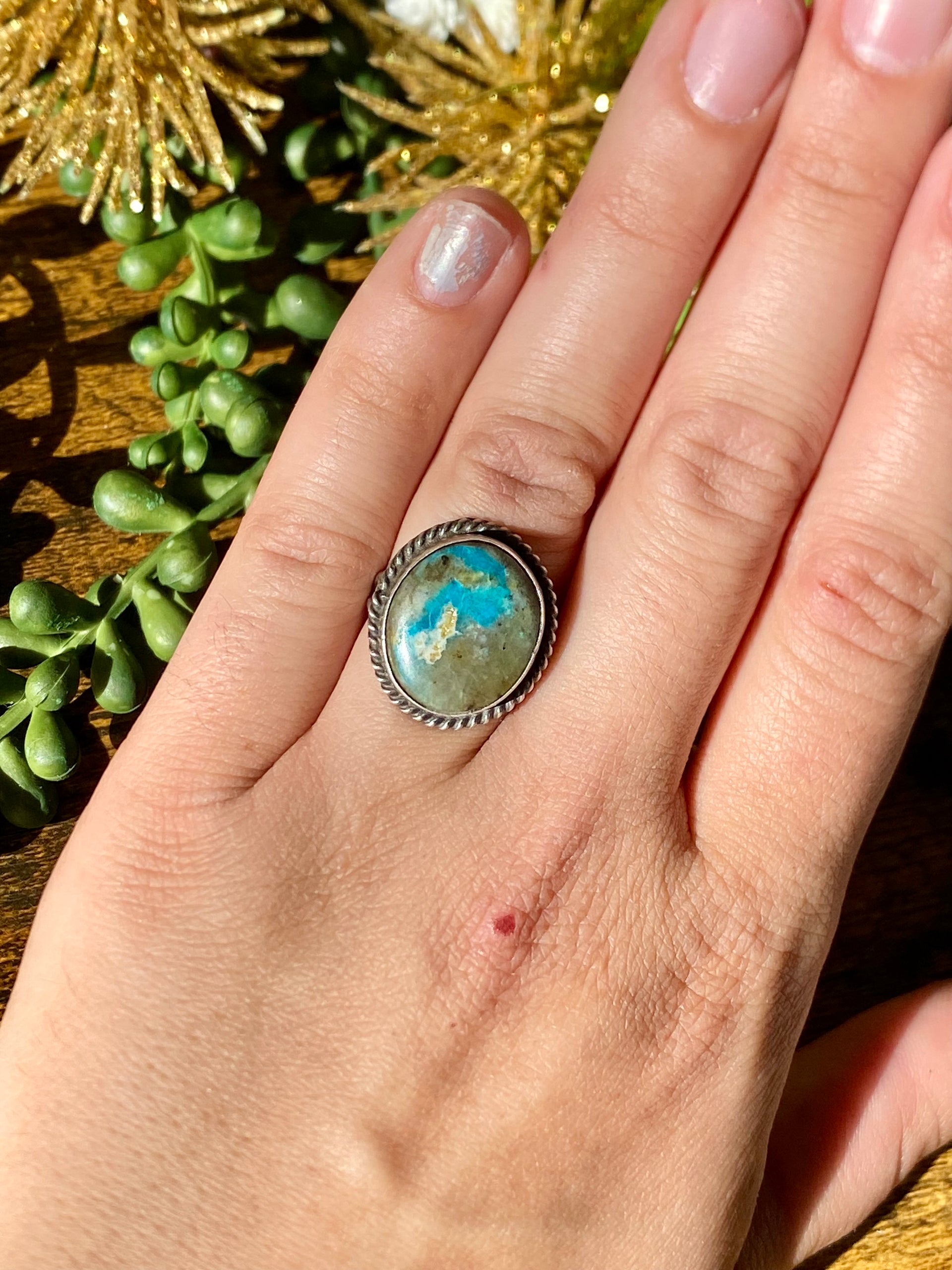 Navajo Handmade Royston Turquoise & Sterling Silver Ring Size 8.5