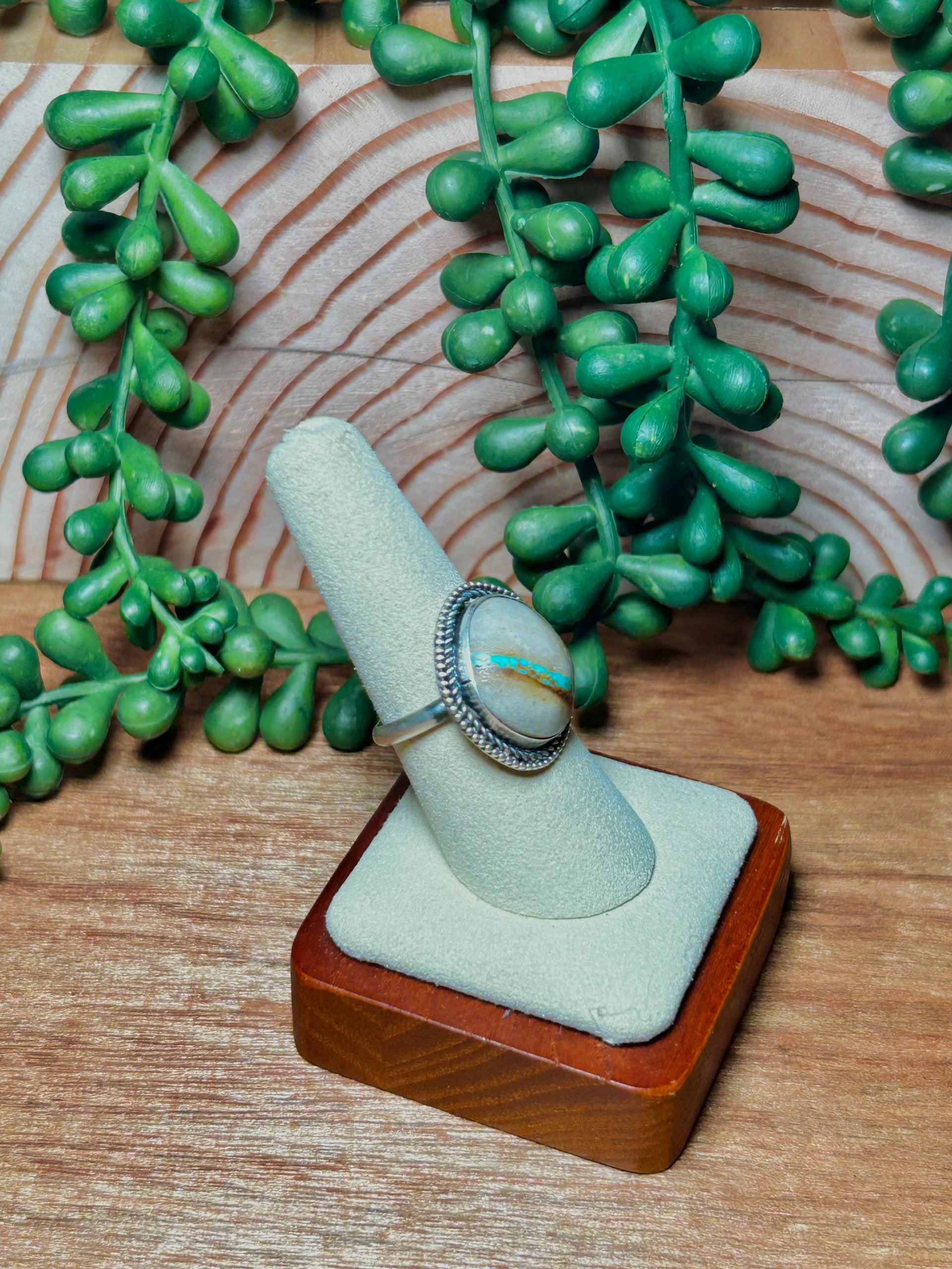 Navajo Made Bonlder Turquoise & Sterling Silver Ring 9