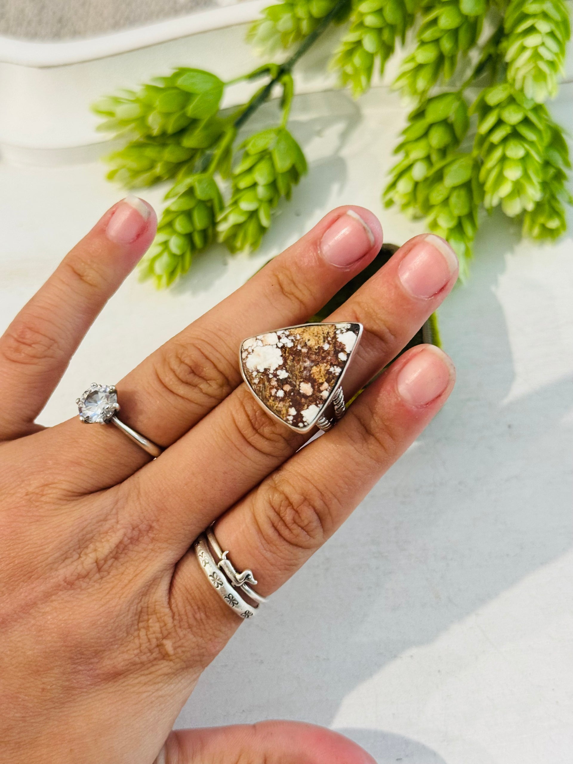 Southwest Made Wild Horse & Sterling Sliver Ring Size 7.75