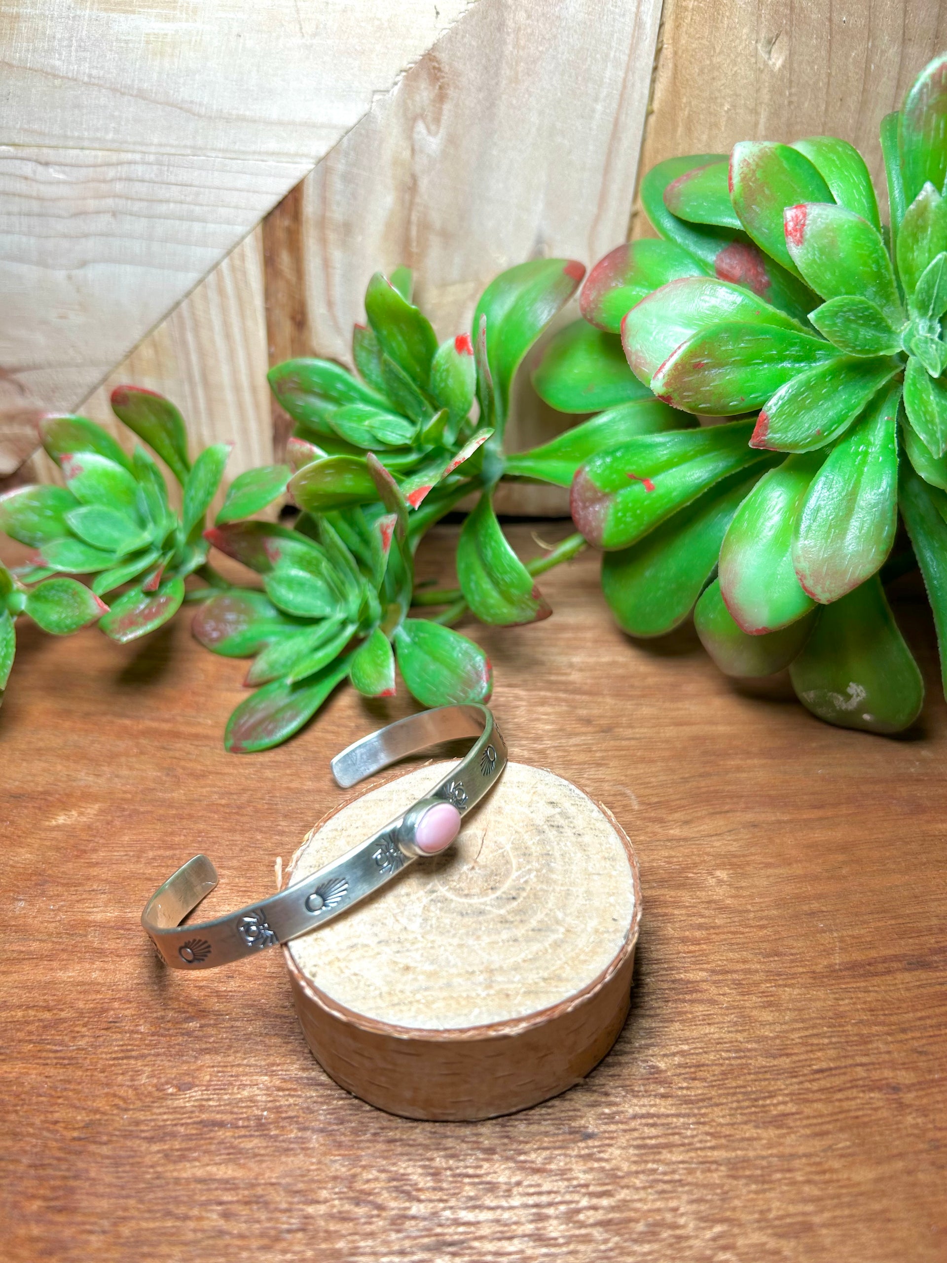 Navajo Made Pink Conch & Sterling Silver Cuff Bracelet
