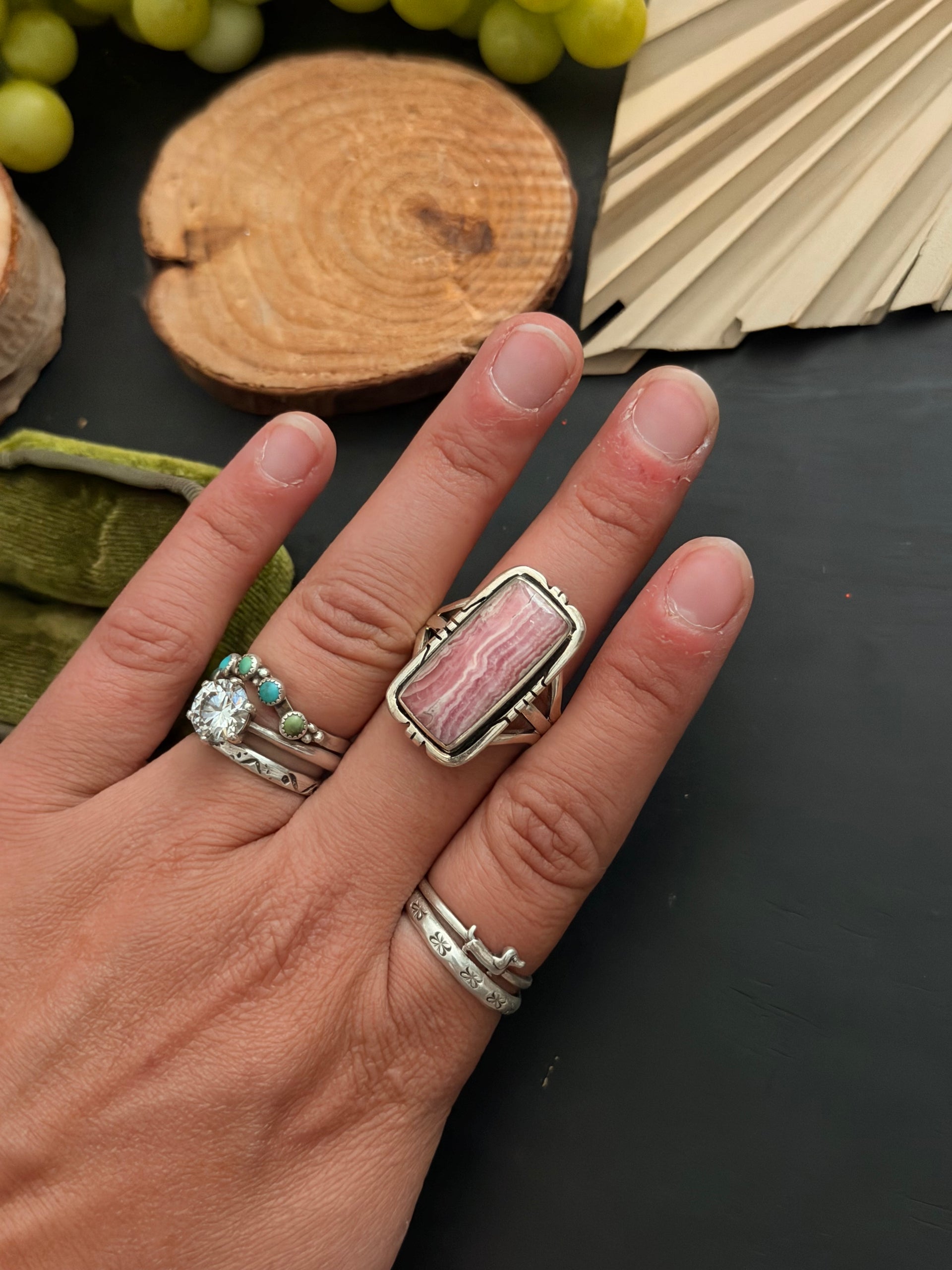 Navajo Made Rhodochrosite & Sterling Silver Ring Size 9.5