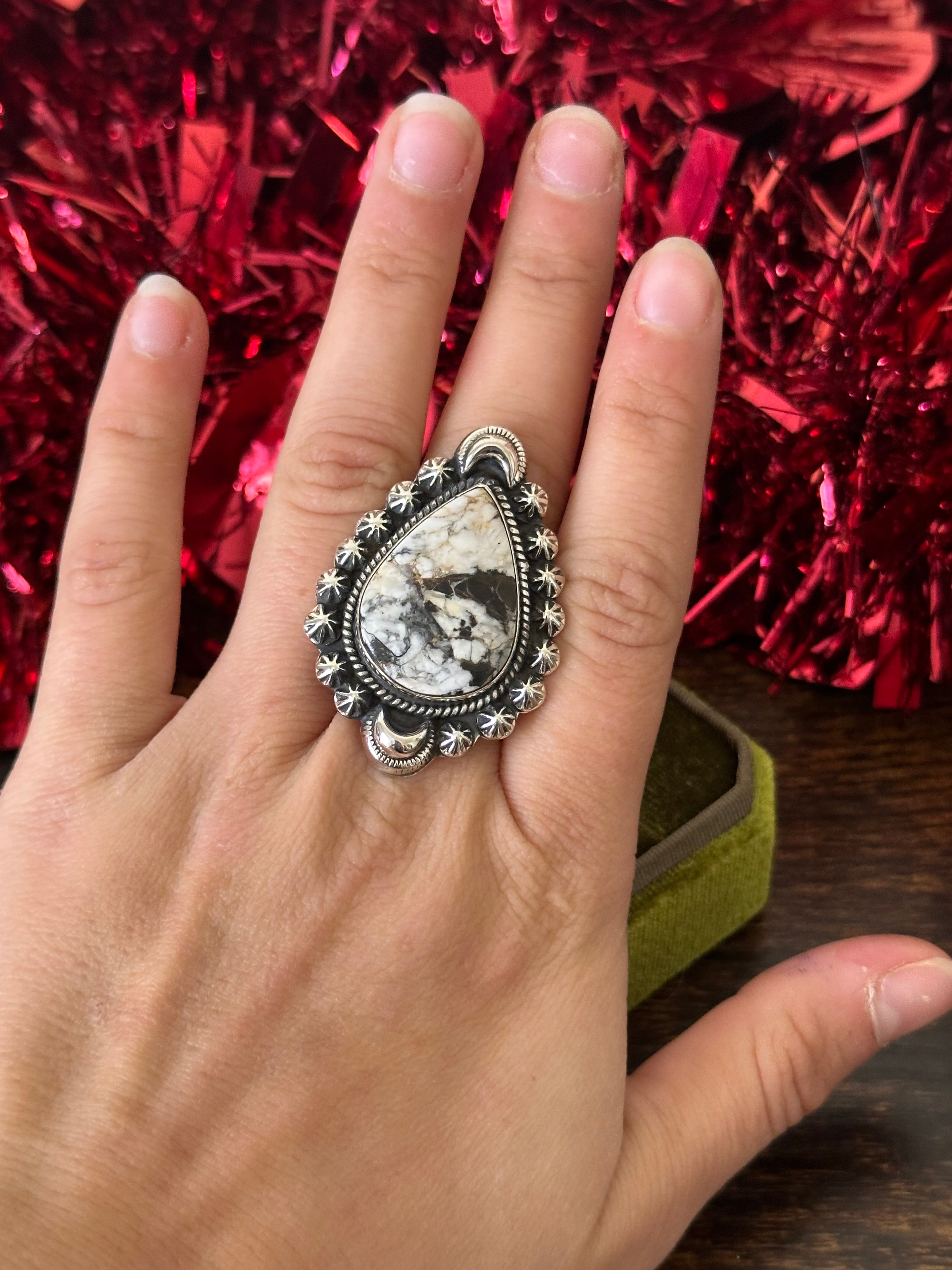 Southwest Handmade White Buffalo & Sterling Silver Adjustable Ring