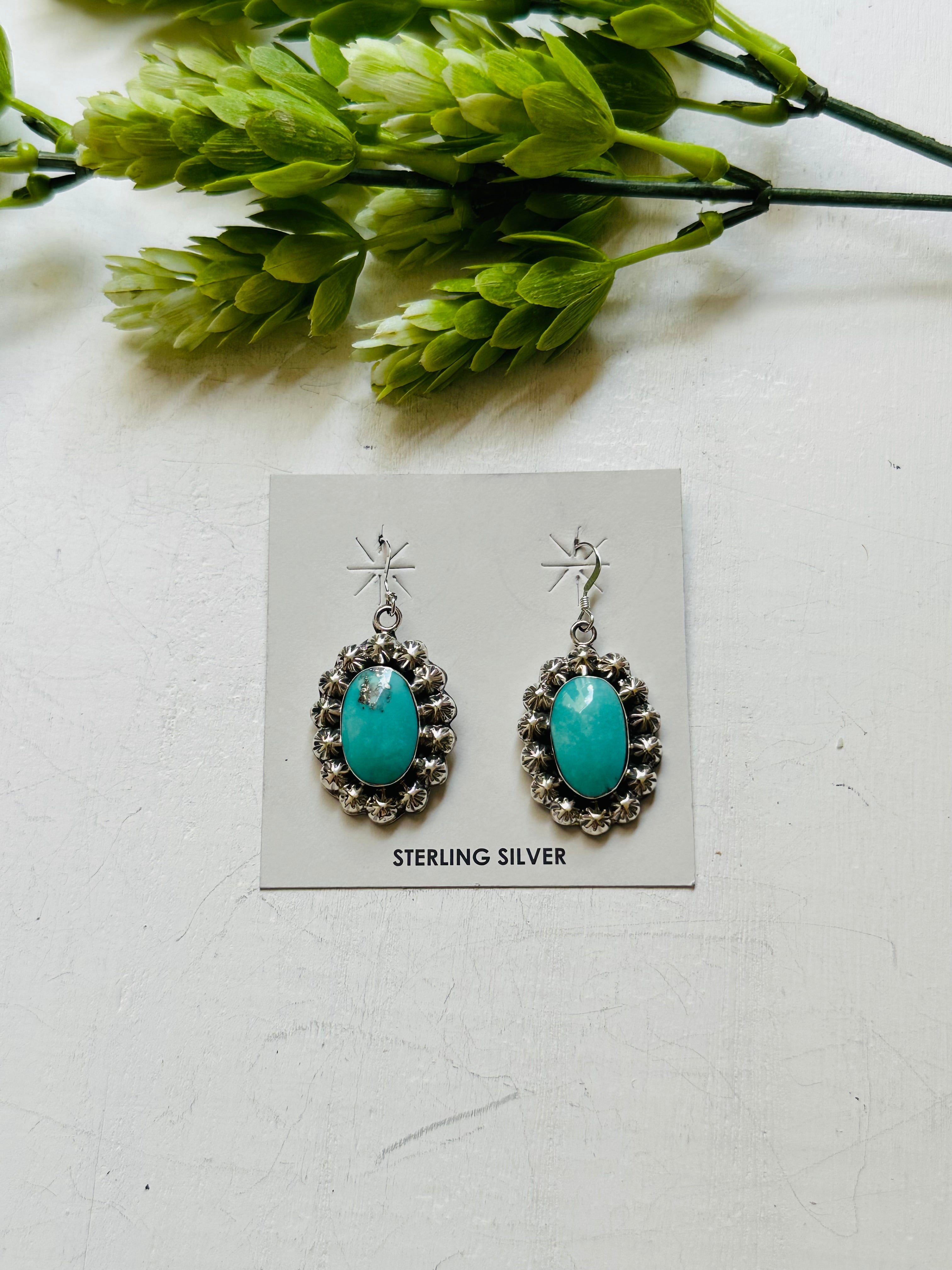 Ryntanna Yazzie Kingman Turquoise & Sterling Silver Dangle Earrings