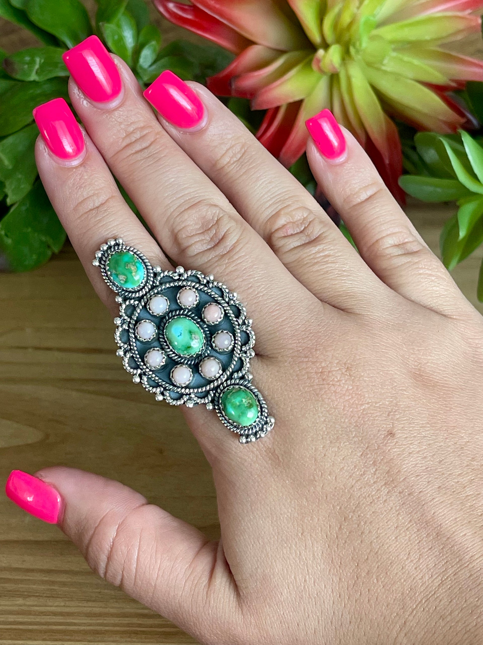 Southwest Handmade Multi Stone & Sterling Silver Adjustable Cluster Ring