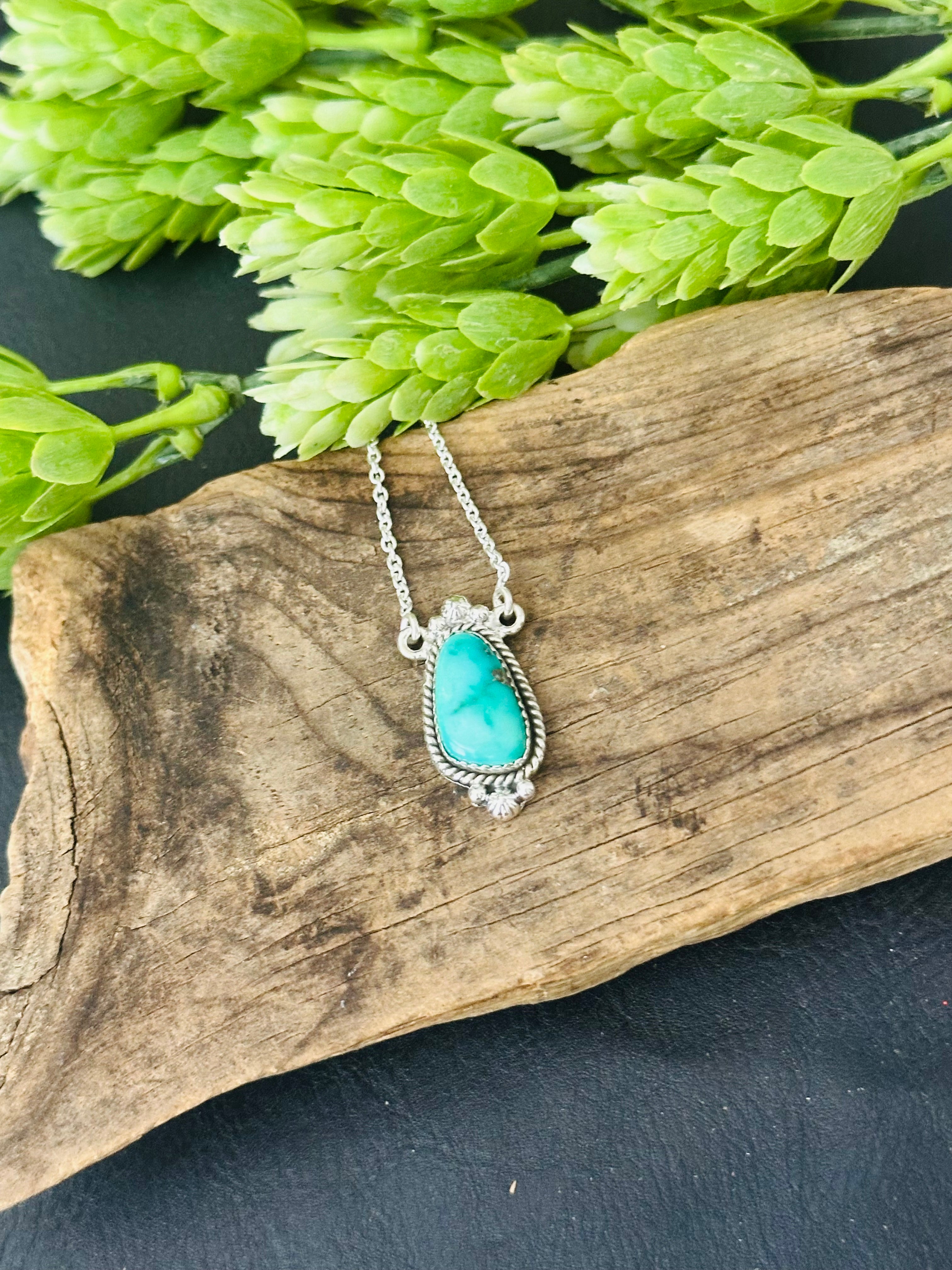 Southwest Handmade Emerald Valley Turquoise & Sterling Silver Necklace