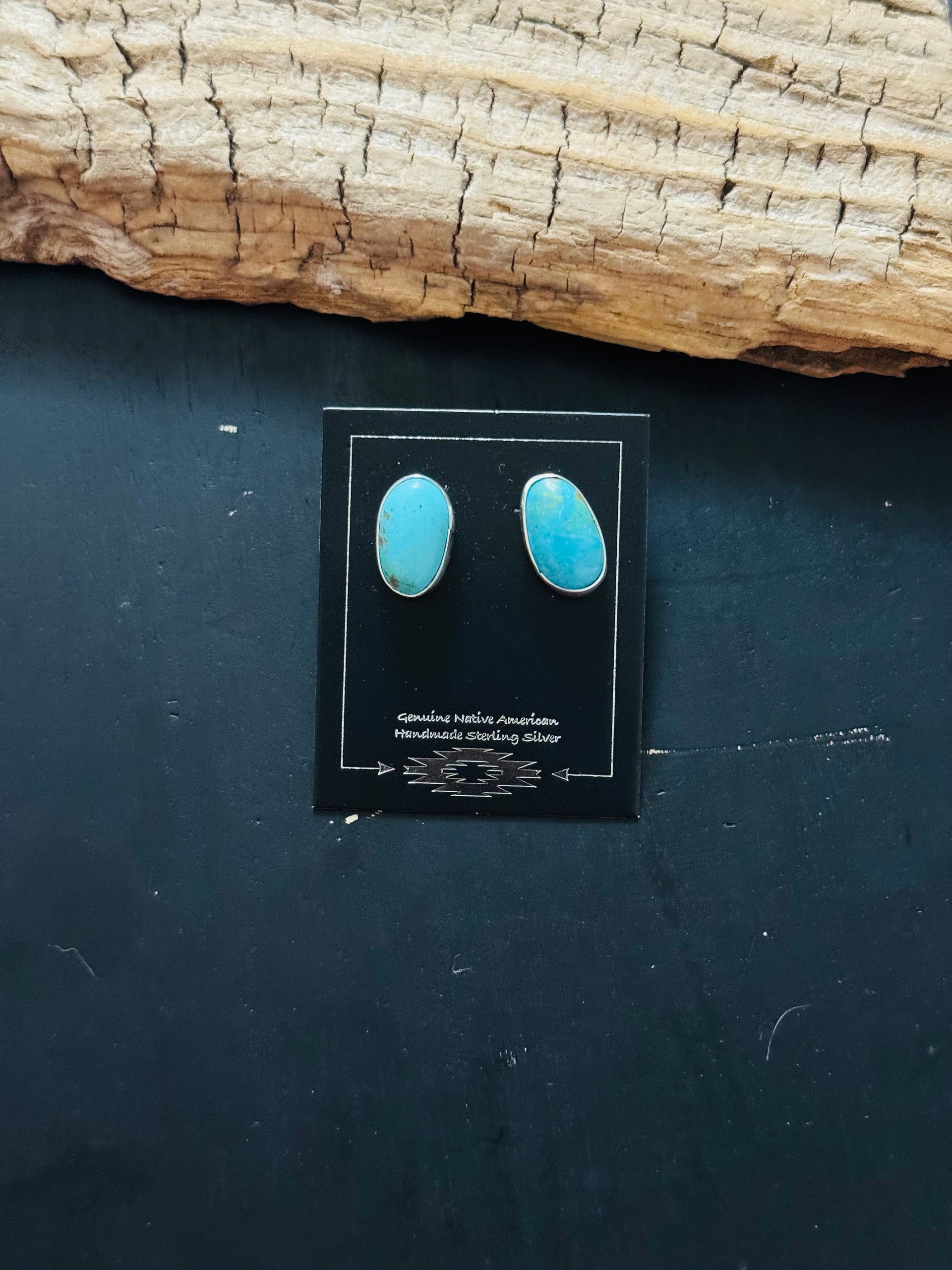 Navajo Made Kingman Turquoise & Sterling Silver Post Earrings