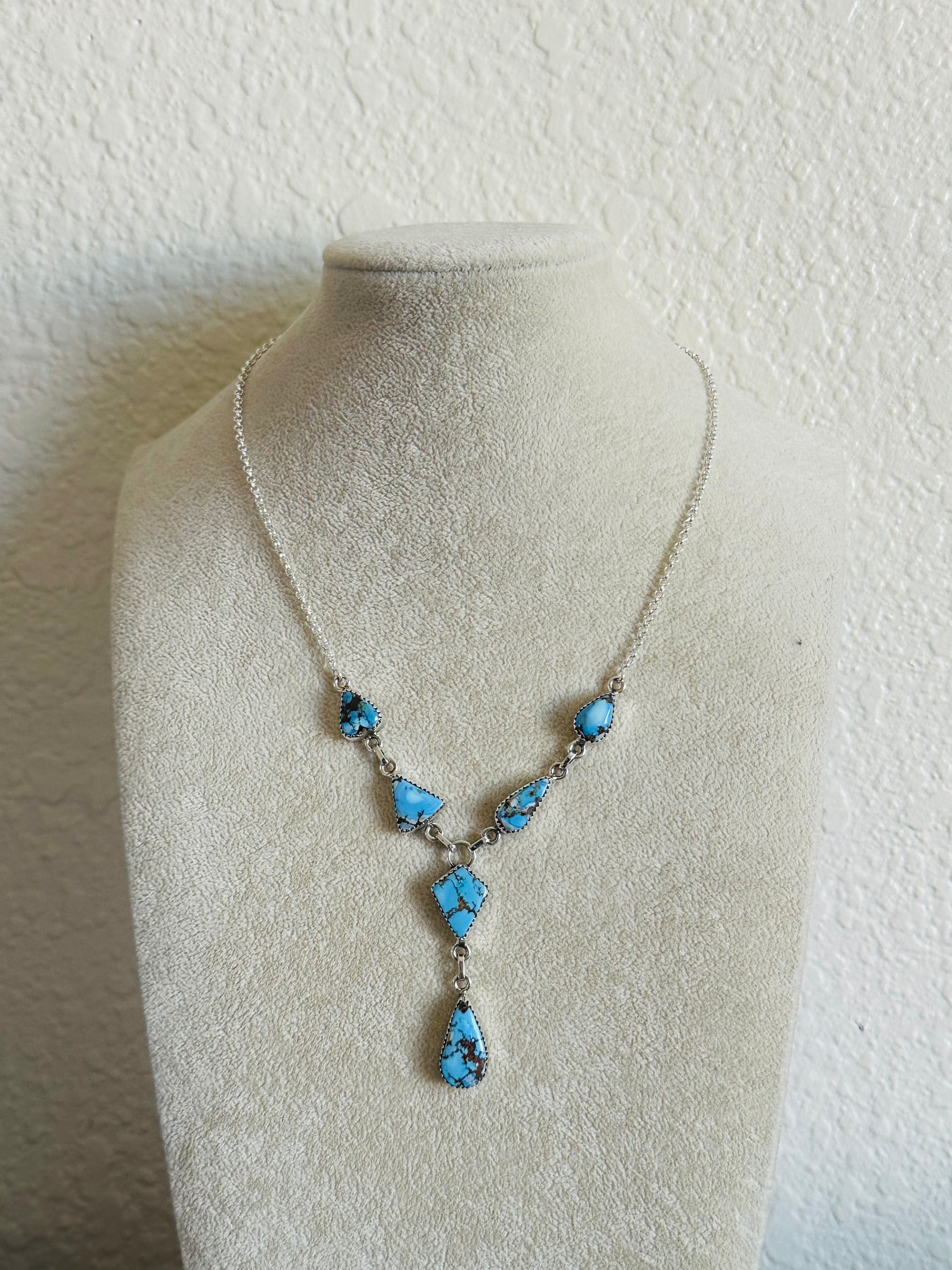 Southwest Handmade Golden Hills Turquoise & Sterling Silver Lariat Necklace