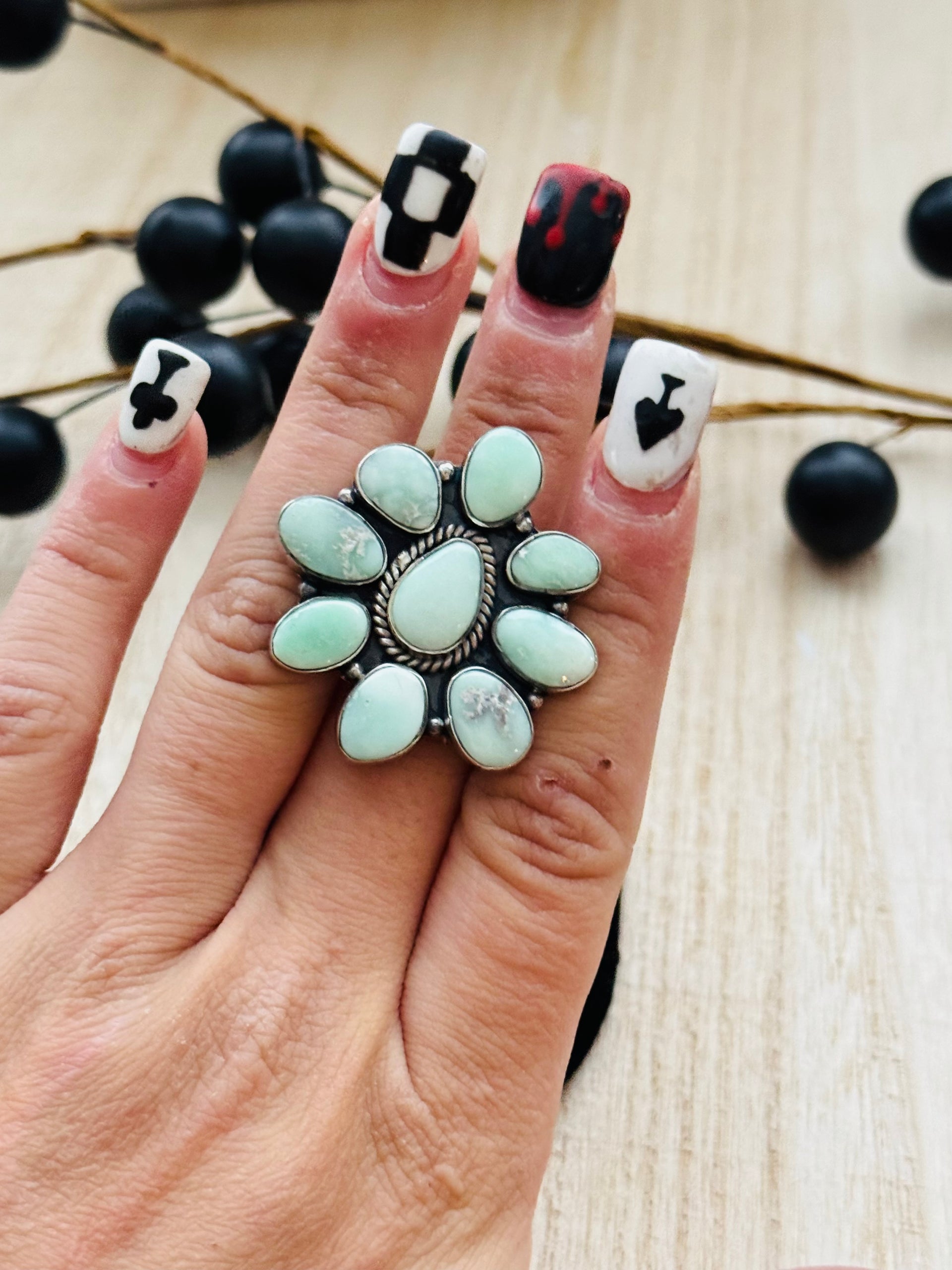 Southwest Handmade Paloma Variscite & Sterling Silver Adjustable Cluster Ring
