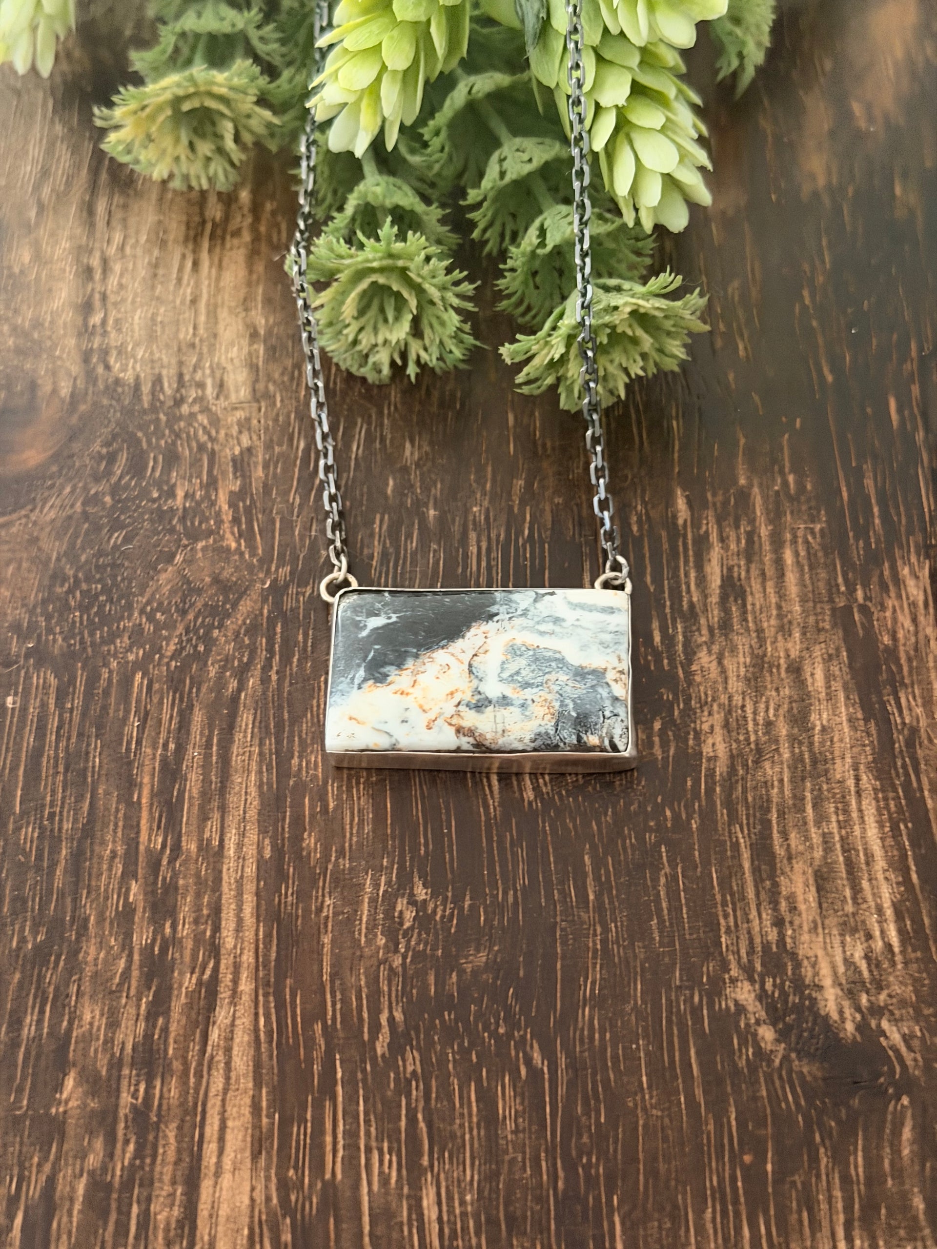 Navajo Made White Buffalo & Sterling Silver Necklace