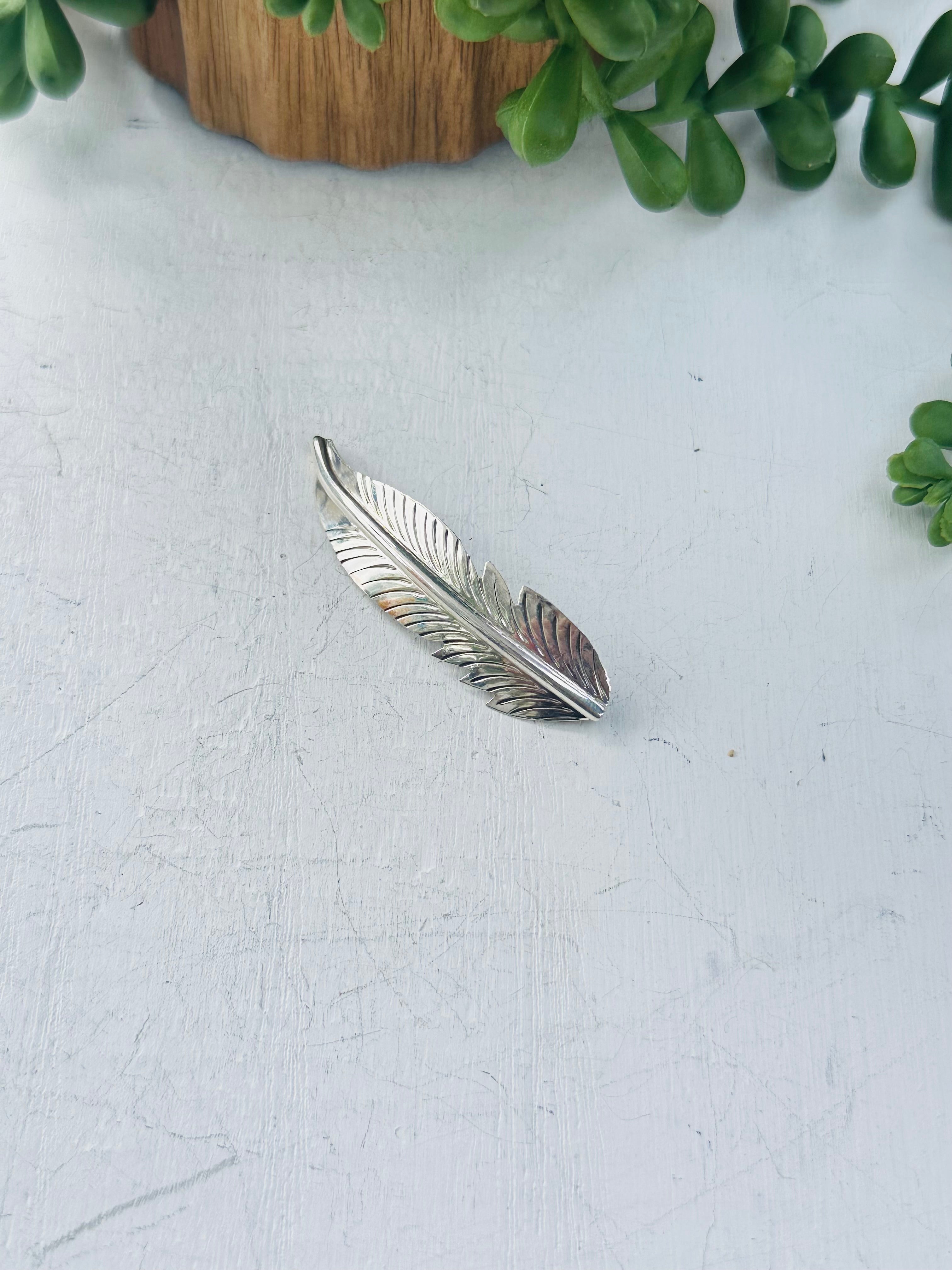 Navajo Made & Sterling Silver Feather Pin