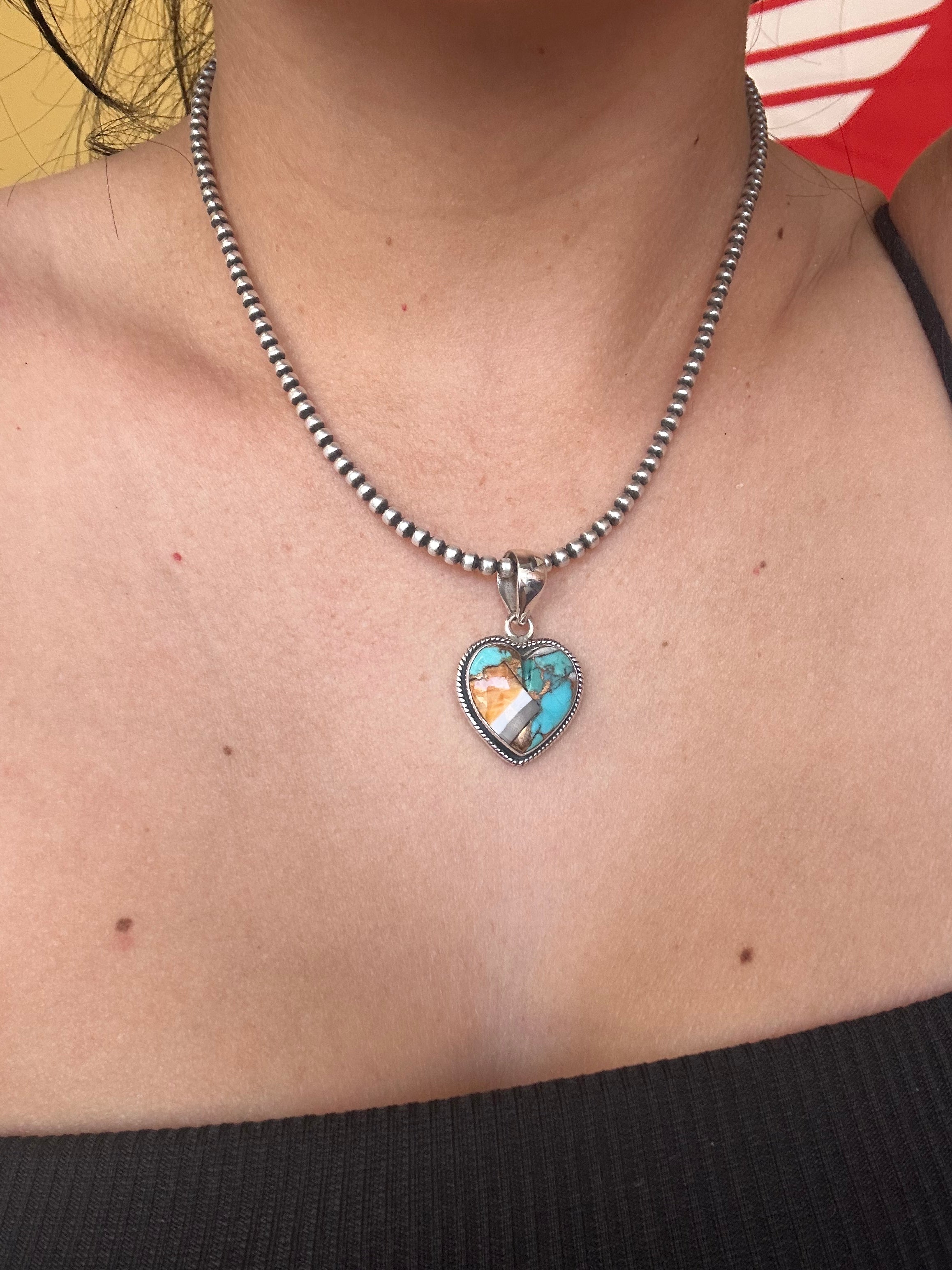 Southwest Handmade Mohave Turquoise & Sterling Silver Heart Pendant