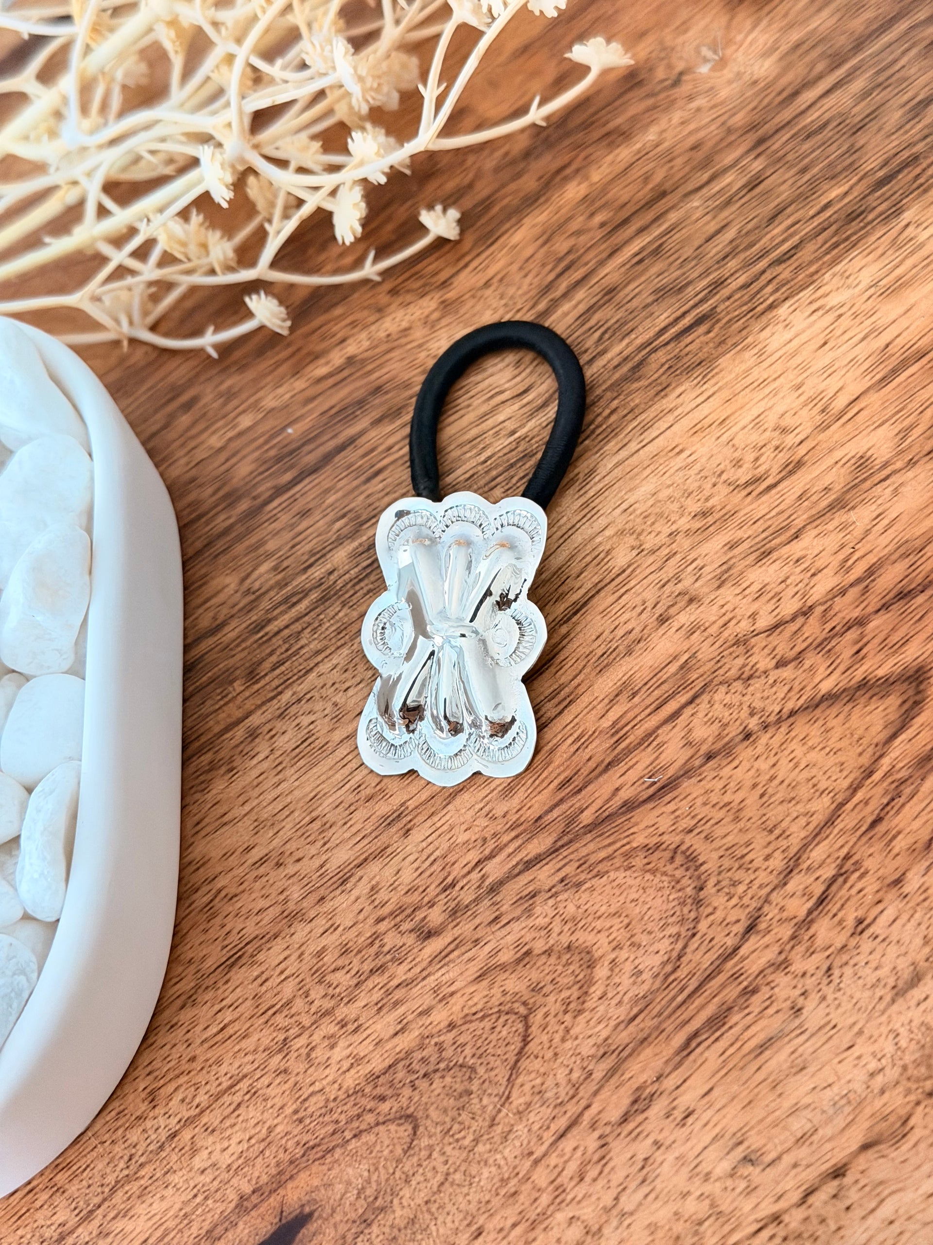 Navajo Made Sterling Silver Concho Ponytail Holder