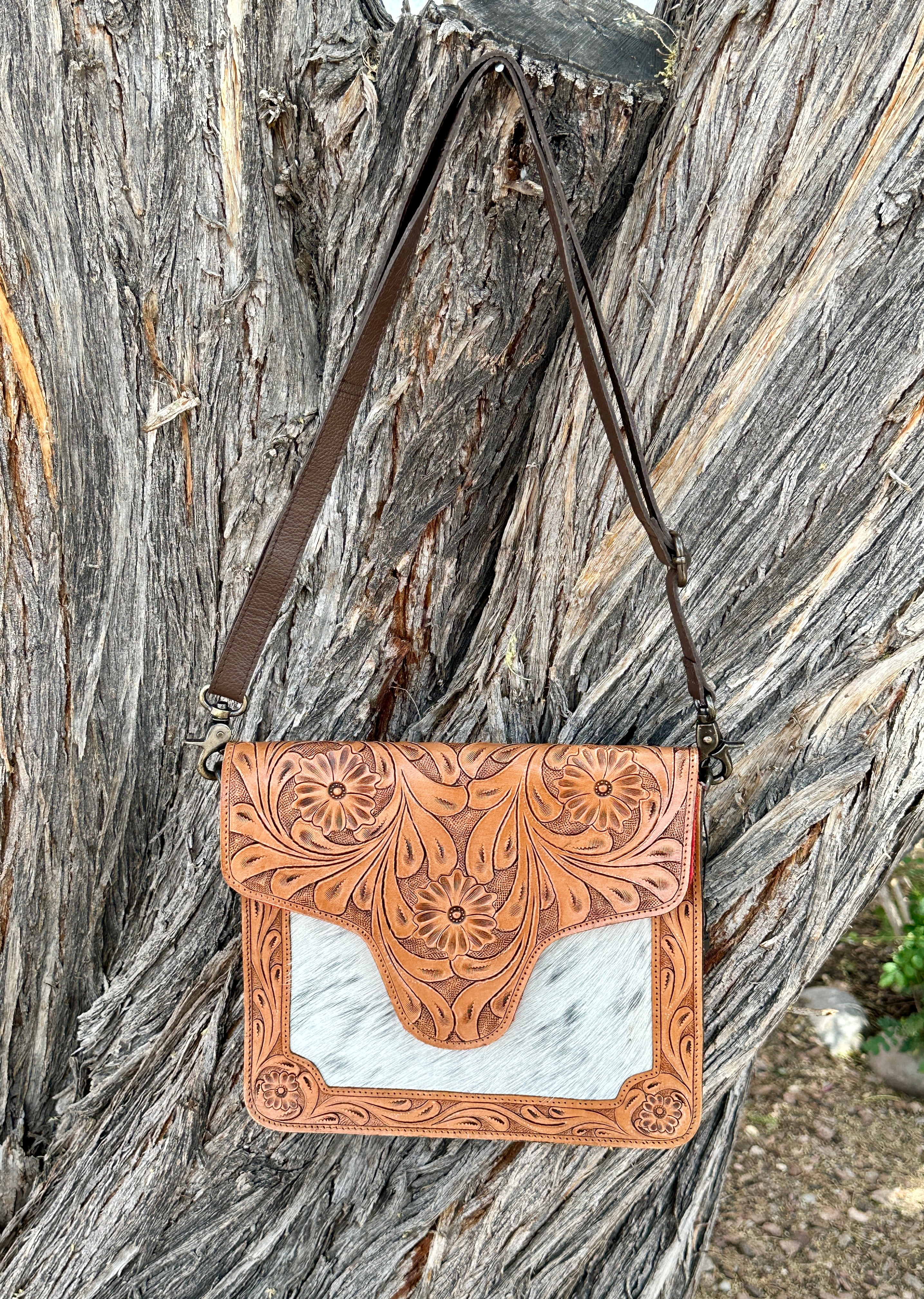 Genuine Tooled Leather & Cowhide Purse