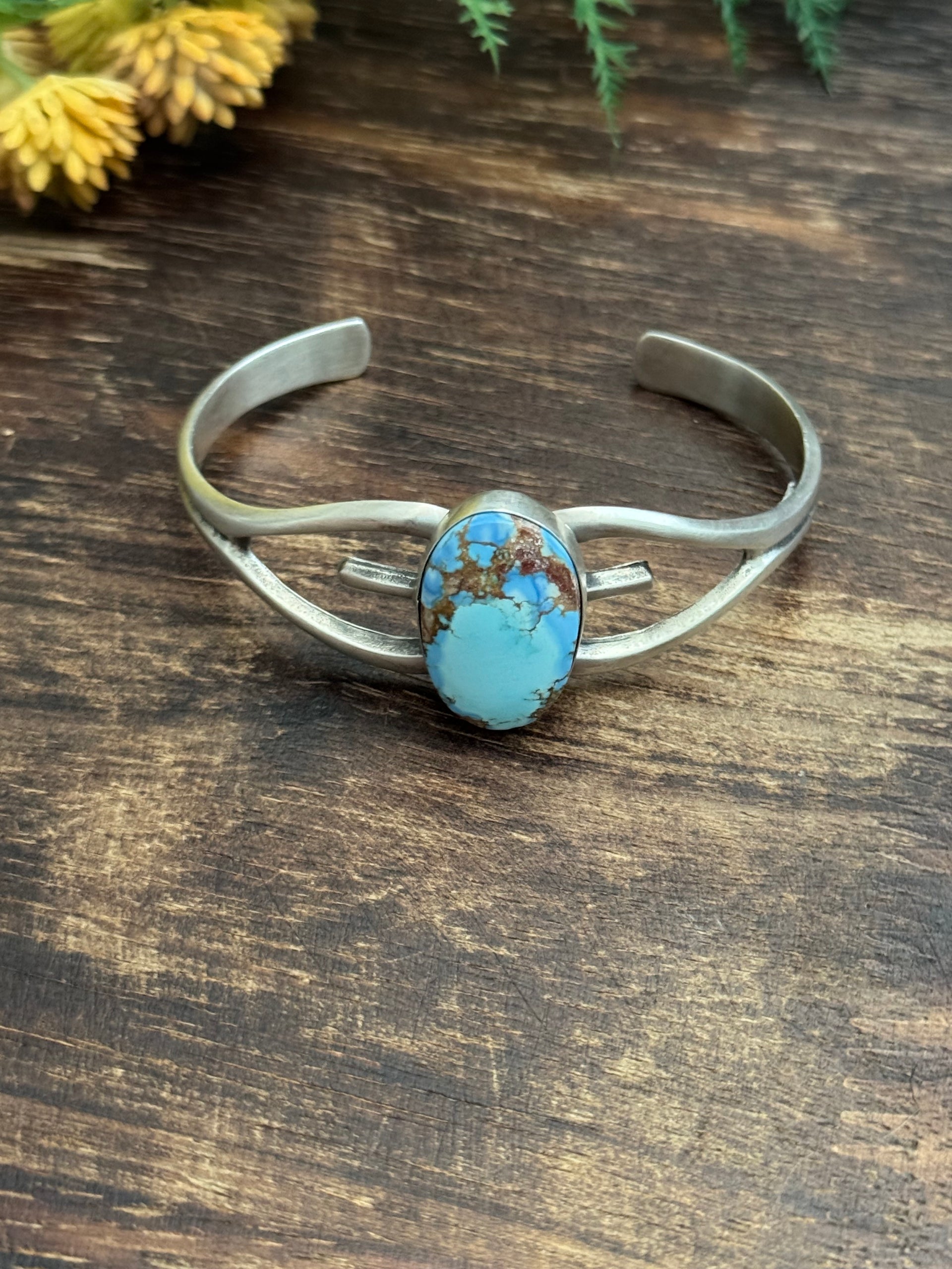 Navajo Made Golden Hills Turquoise & Sterling Silver Cuff Bracelet