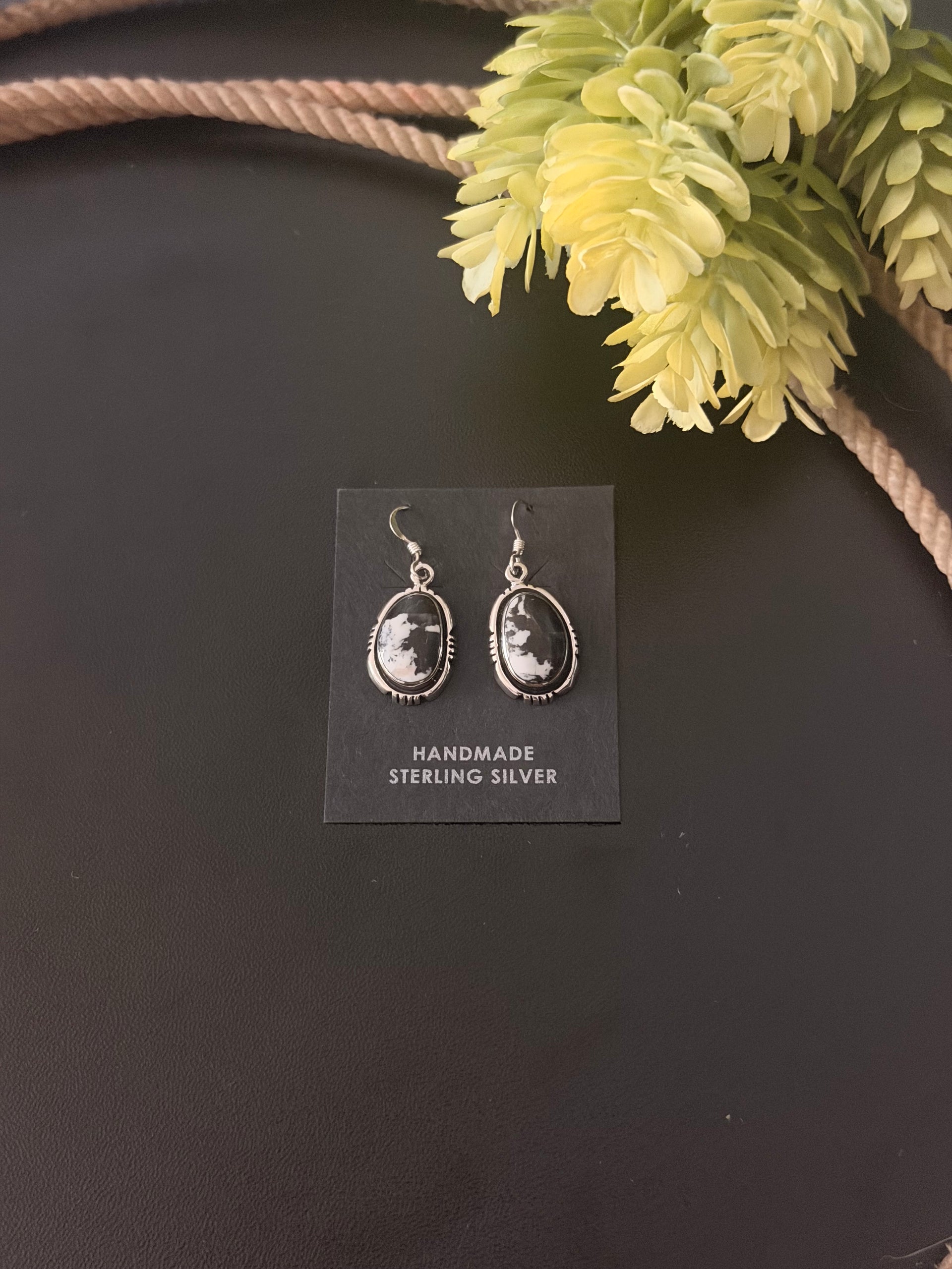 Navajo Made White Buffalo & Sterling Silver Dangle Earrings