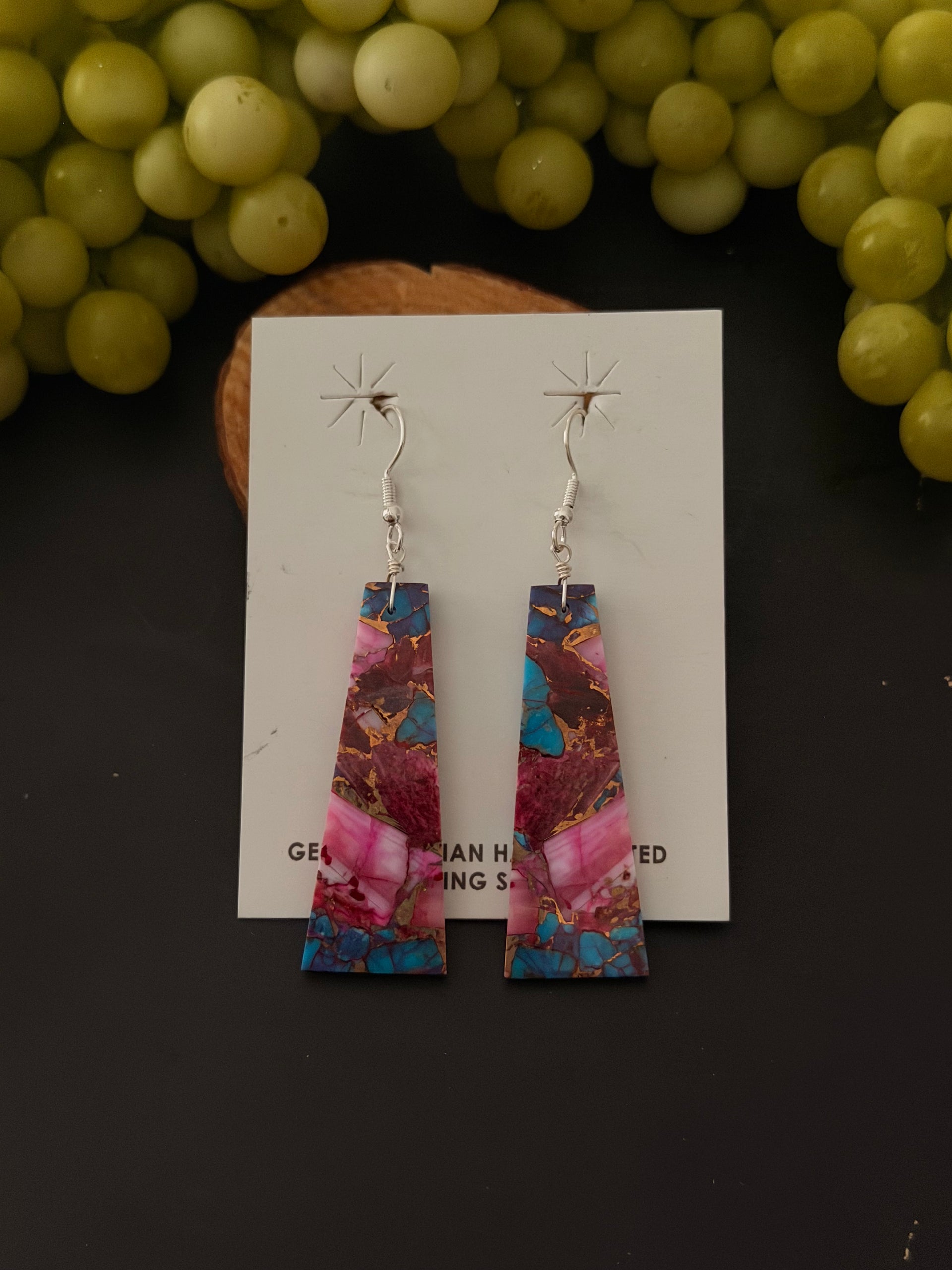 Navajo Made Purple/Pink Mohave Turquoise & Sterling Silver Slab Dangle Earrings