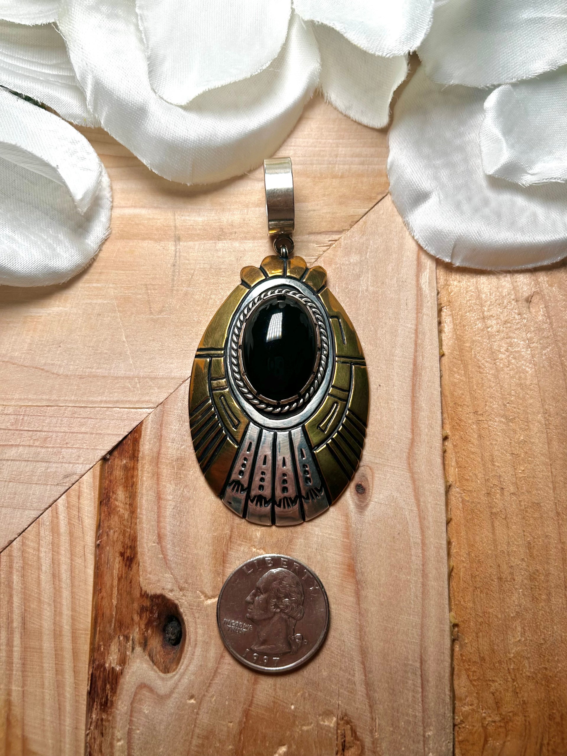 T & R Singer Onyx & Sterling Silver Pendant
