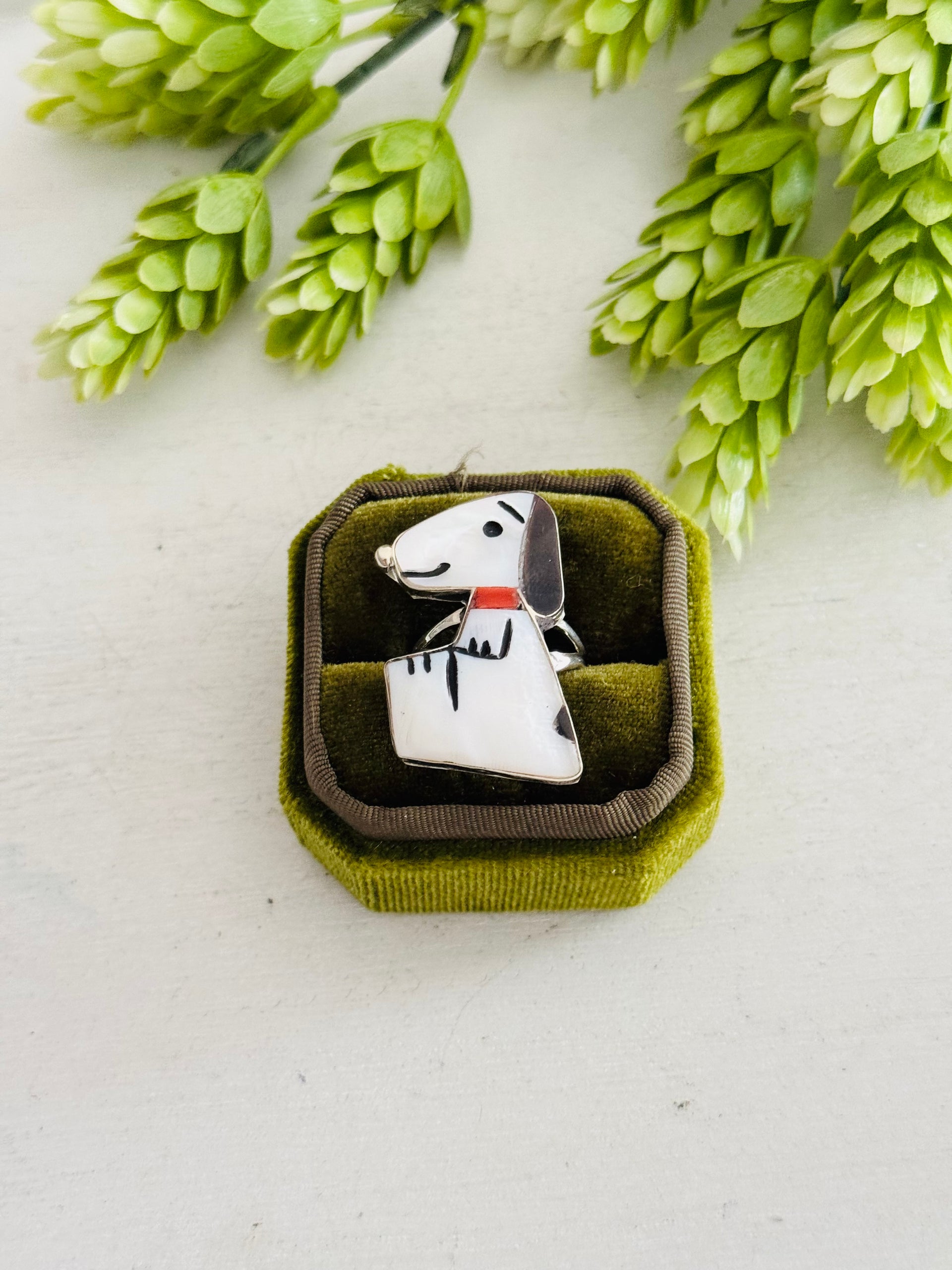 Zuni Made Multi Stone & Sterling Silver Snoopy Inlay Ring