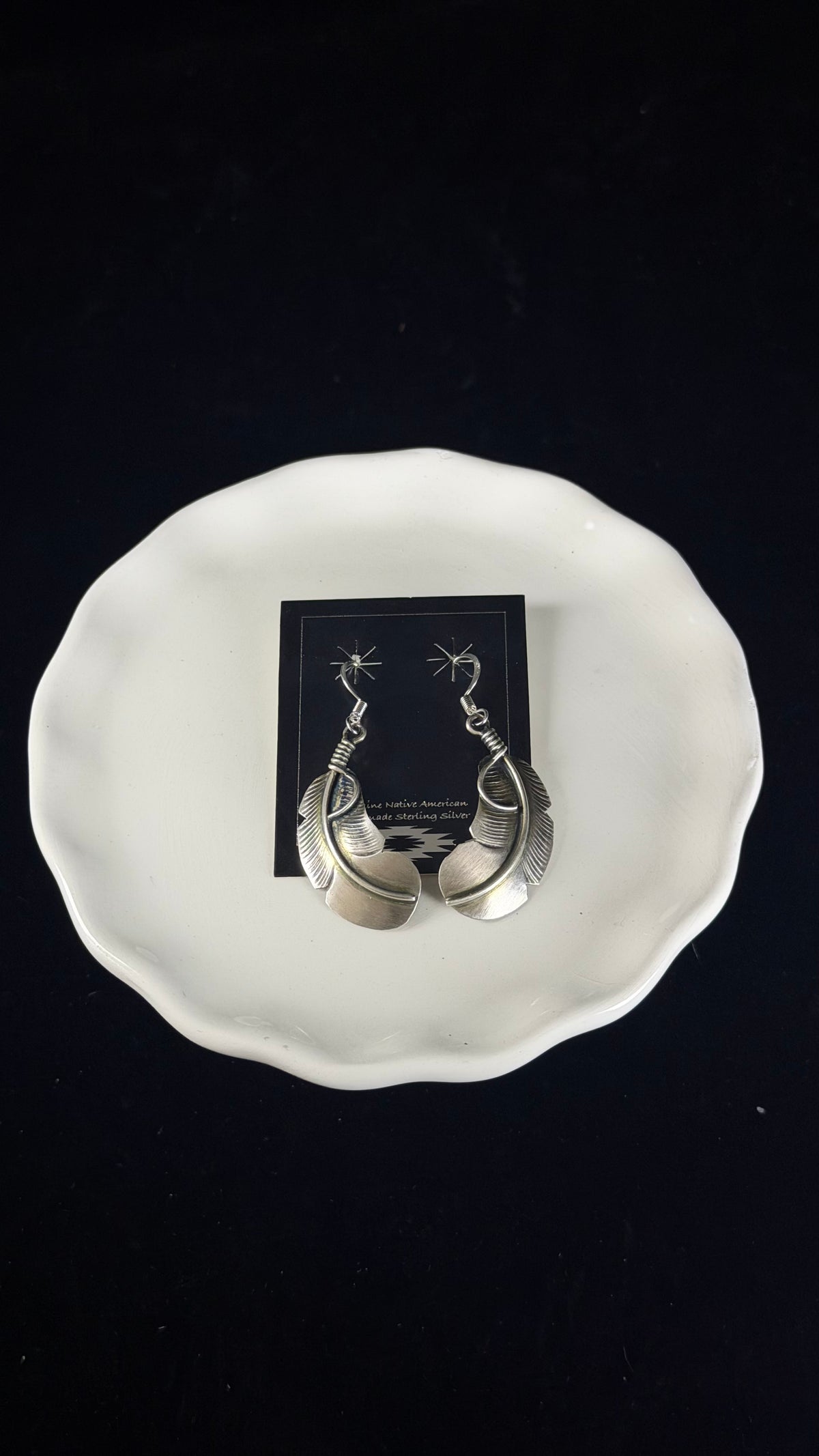 Navajo Made Sterling Silver Feather Dangle Earrings