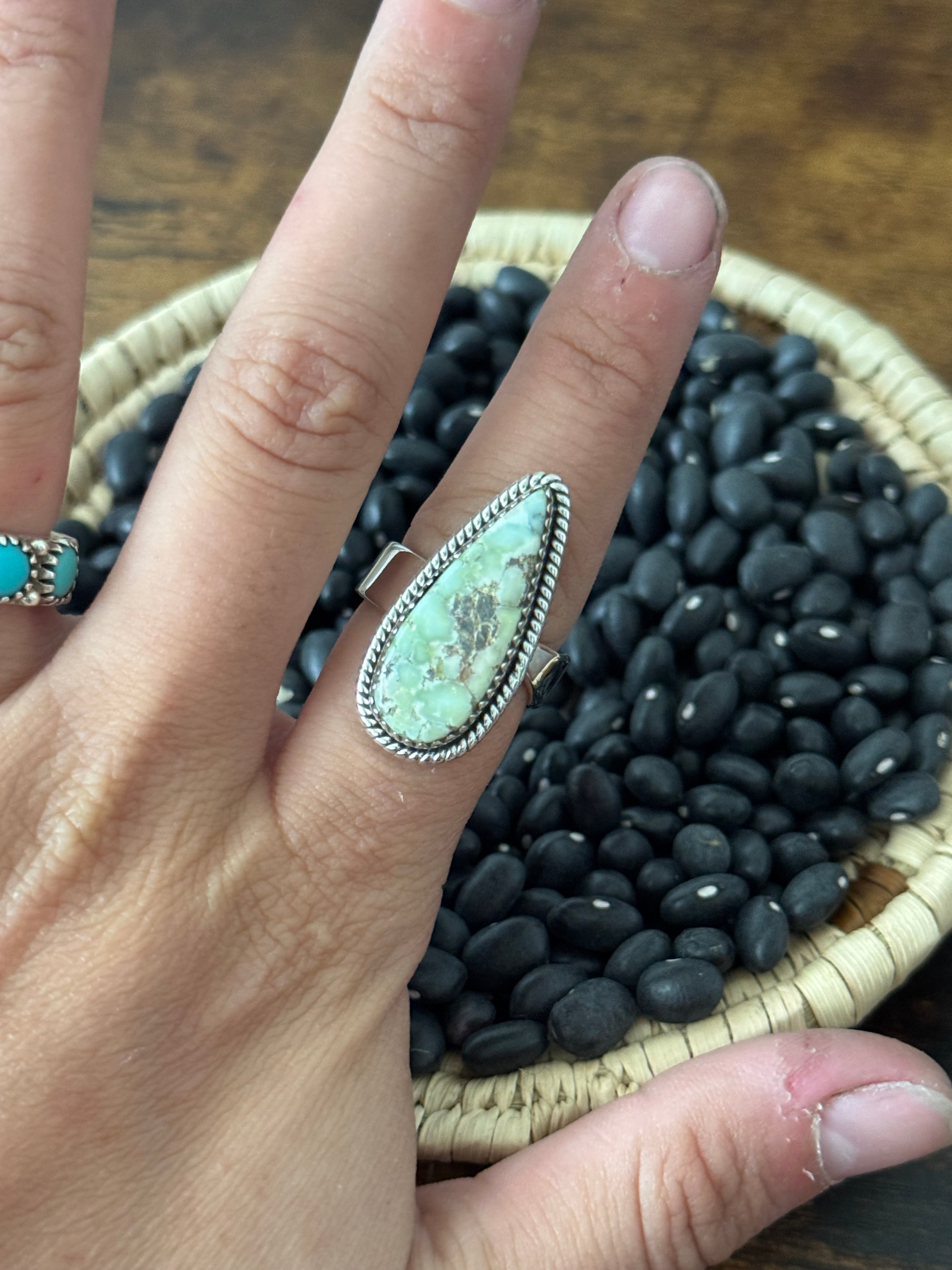 Southwest Handmade Paloma Variscite & Sterling Silver Adjustable Ring