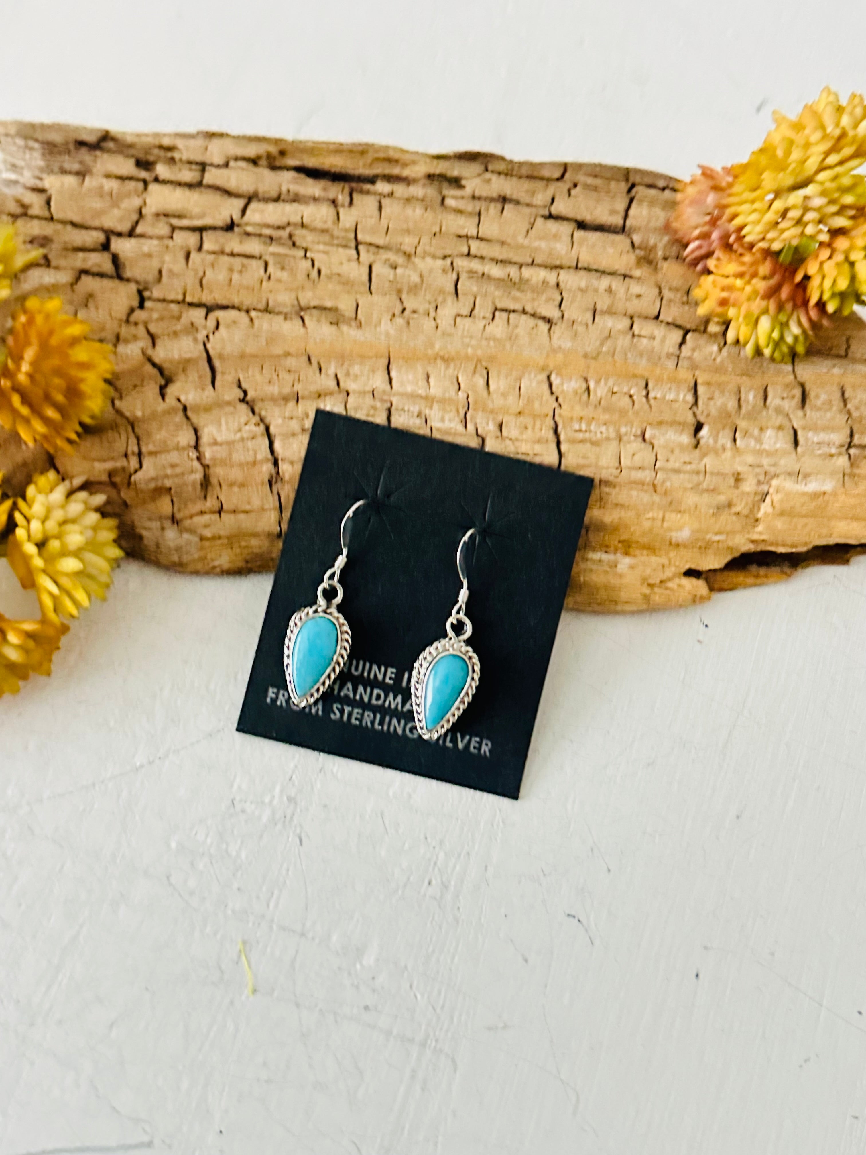 Navajo Made Kingman Turquoise & Sterling Silver Dangle Earrings